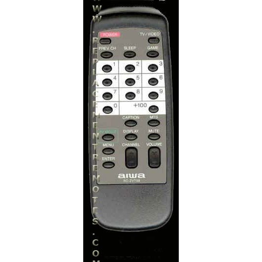 The Aiwa RCZVT09 TV Remote Control in black includes a numeric keypad, volume and channel buttons, as well as key functions such as power, mute, and sleep.