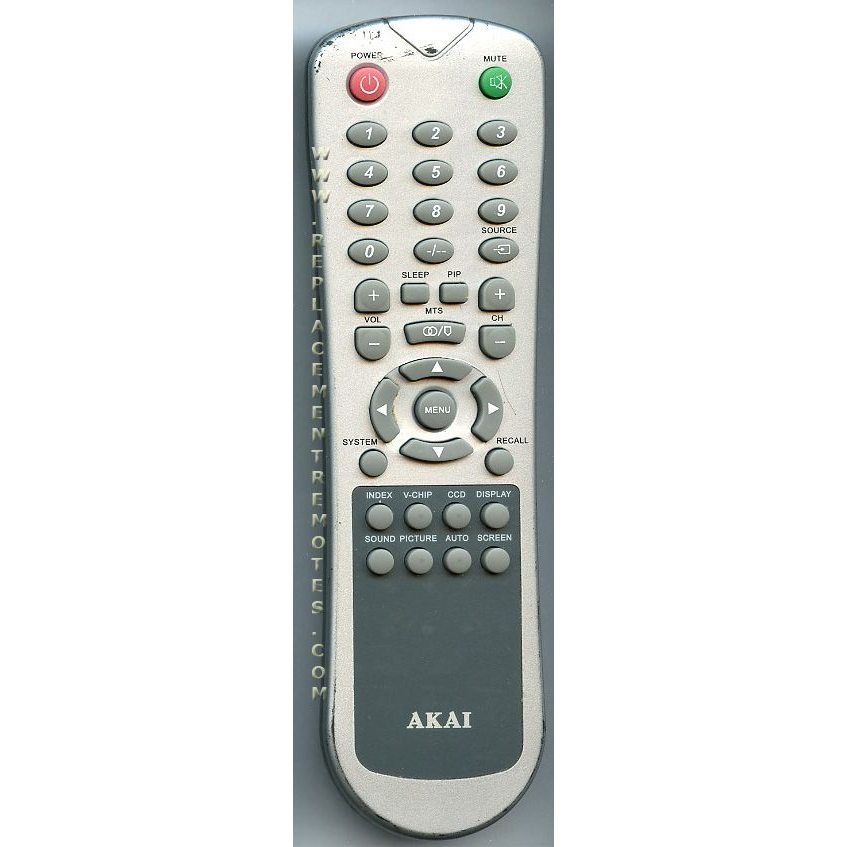 The Akai E7501050001 TV Remote Control, in sleek silver and gray, offers seamless operation with buttons for power, mute, volume, and menu navigation. It's compatible with models like the LCT2662N for a hassle-free experience.