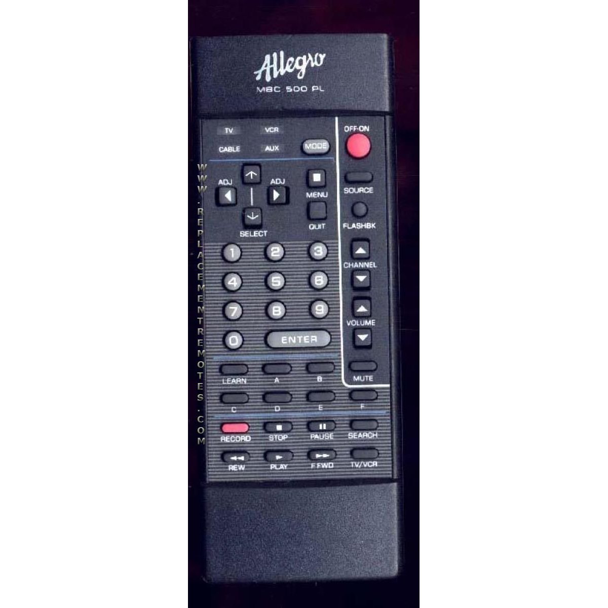 Allegro 19009 VCR Remote Control