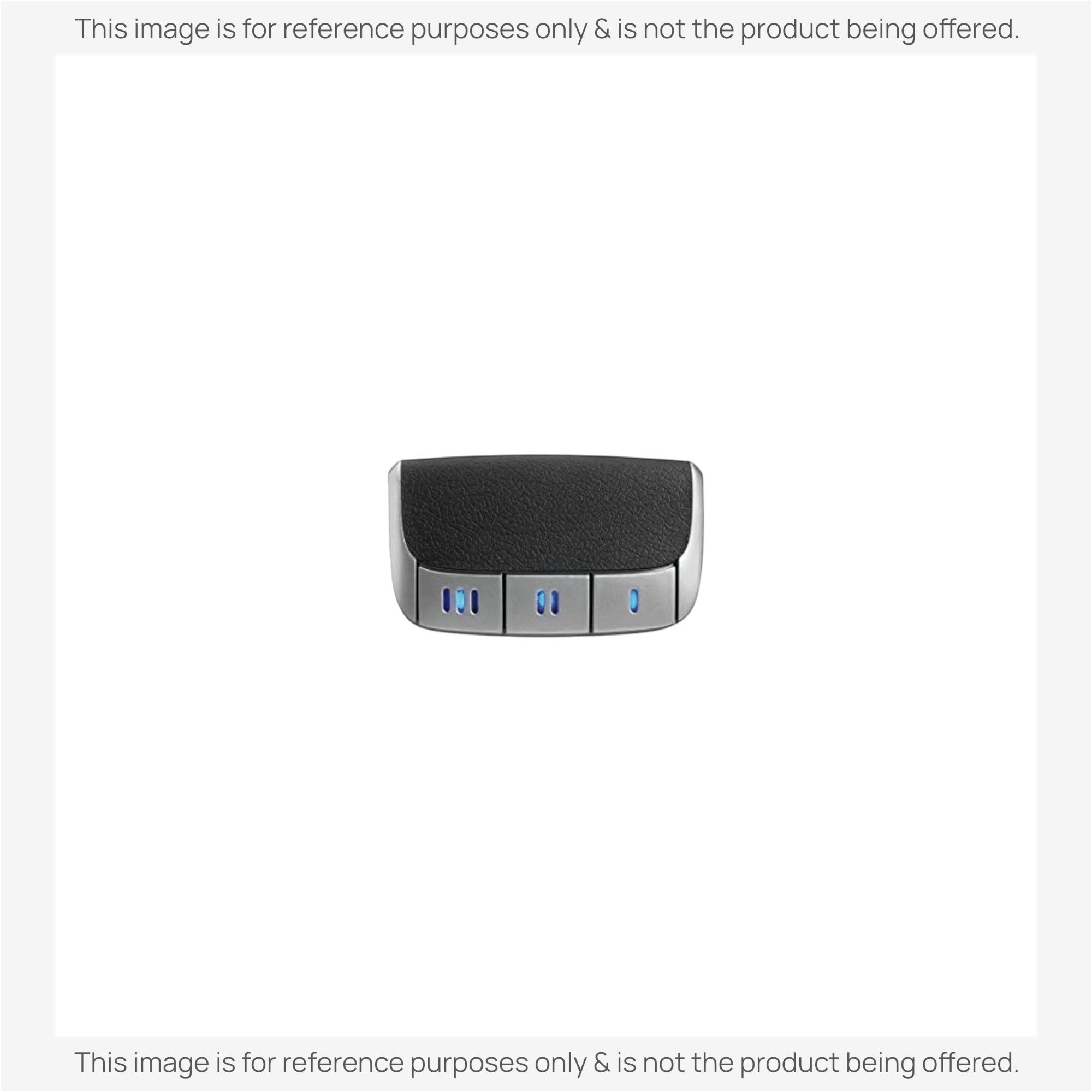Anderic 3-button garage door opener remote with black leather-like grip and blue LED indicators.