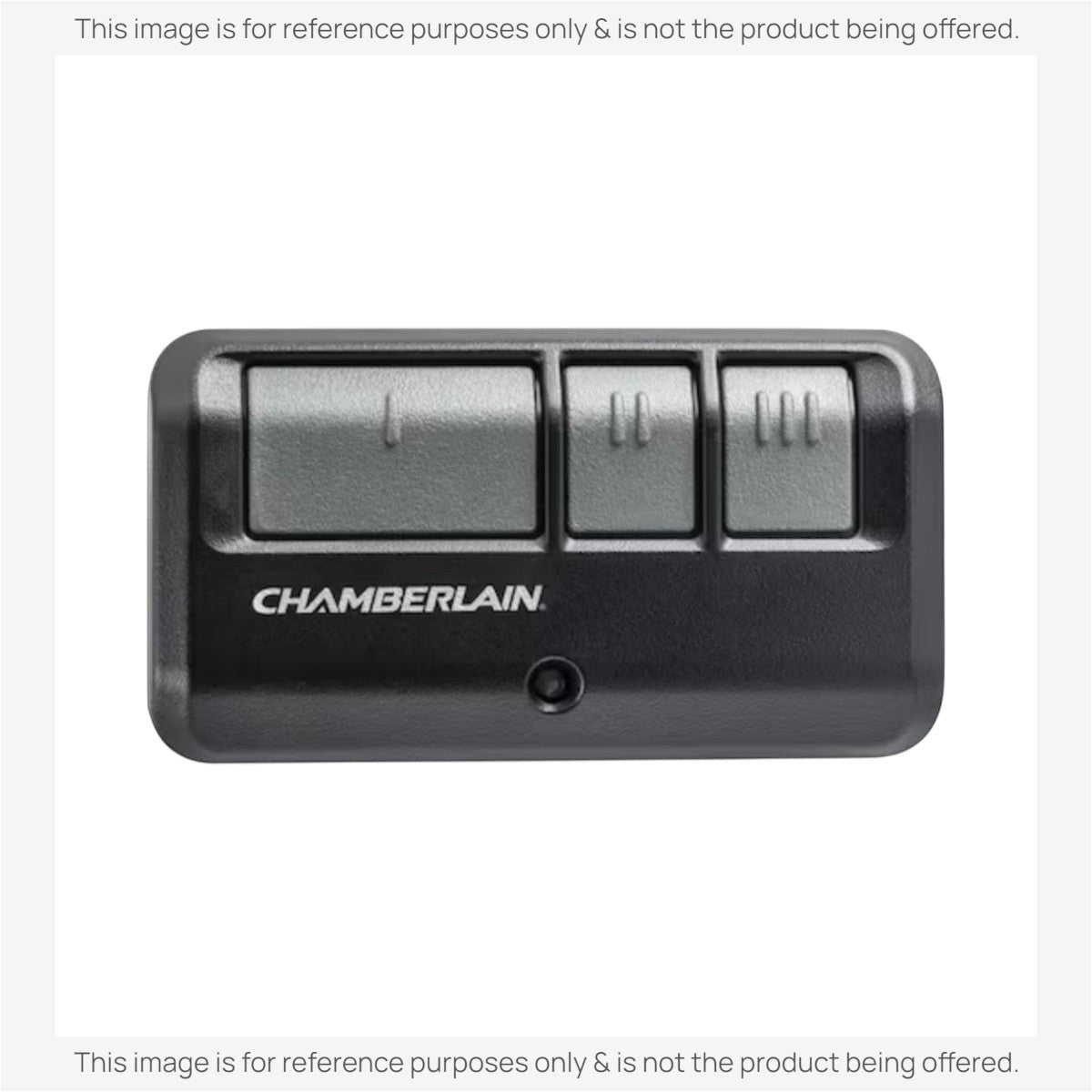 Anderic 3-button garage door remote control in black with grey buttons, compatible with Chamberlain openers.