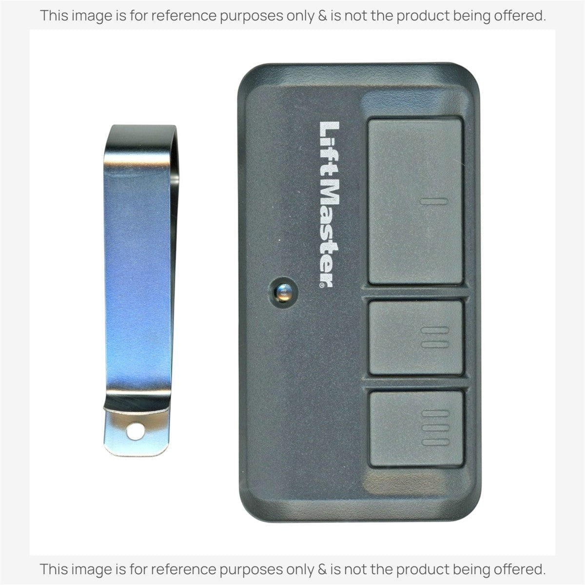 Anderic 3-button garage door remote control in black with a metal visor clip for LiftMaster openers.