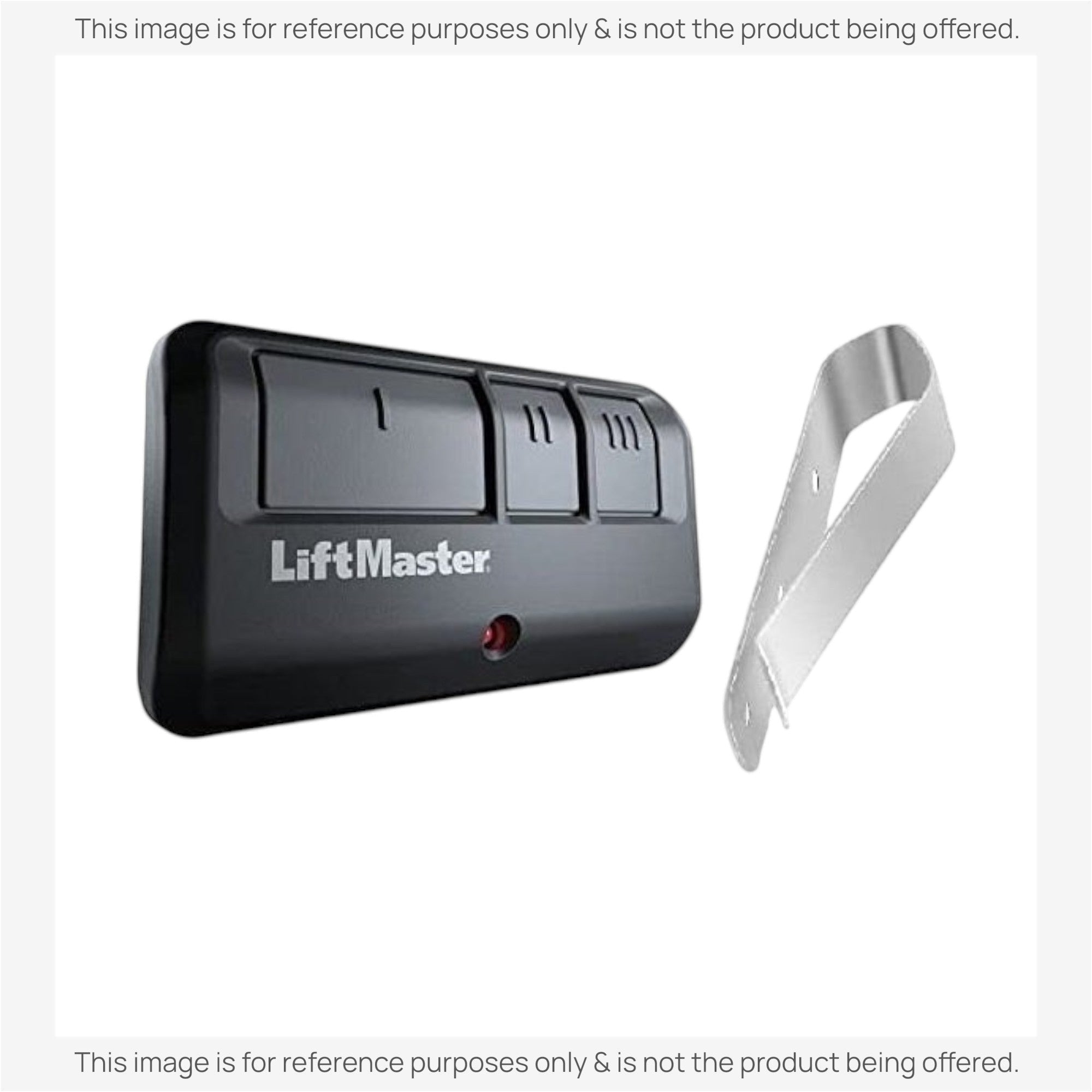 Anderic 3-button garage door opener remote with visor clip, black plastic housing, and LED indicator light.