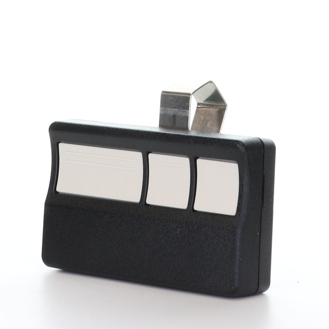 Anderic 3-button garage door remote control with a metal visor clip, featuring a black casing and white buttons.
