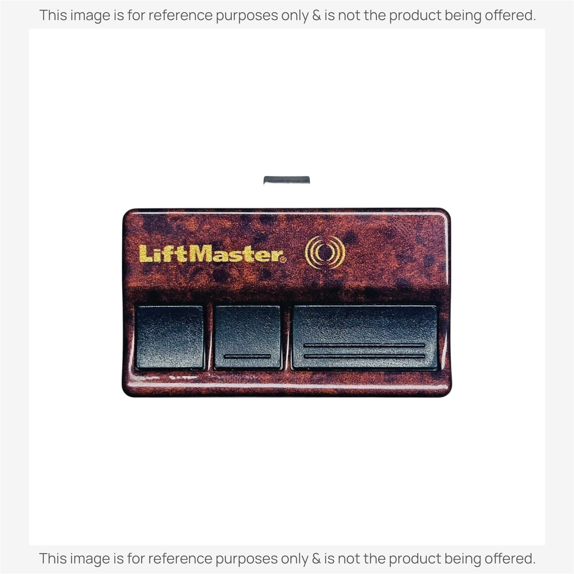 Anderic 3-button garage door remote control with a brown marbled finish and LiftMaster branding