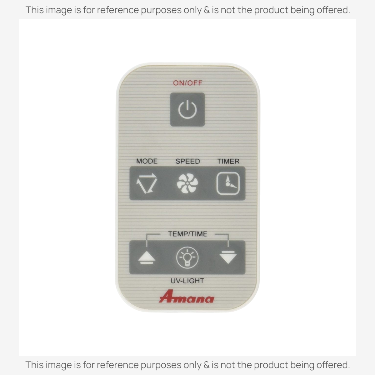 Anderic replacement remote control for Amana air conditioners with white casing and clearly labeled function buttons.