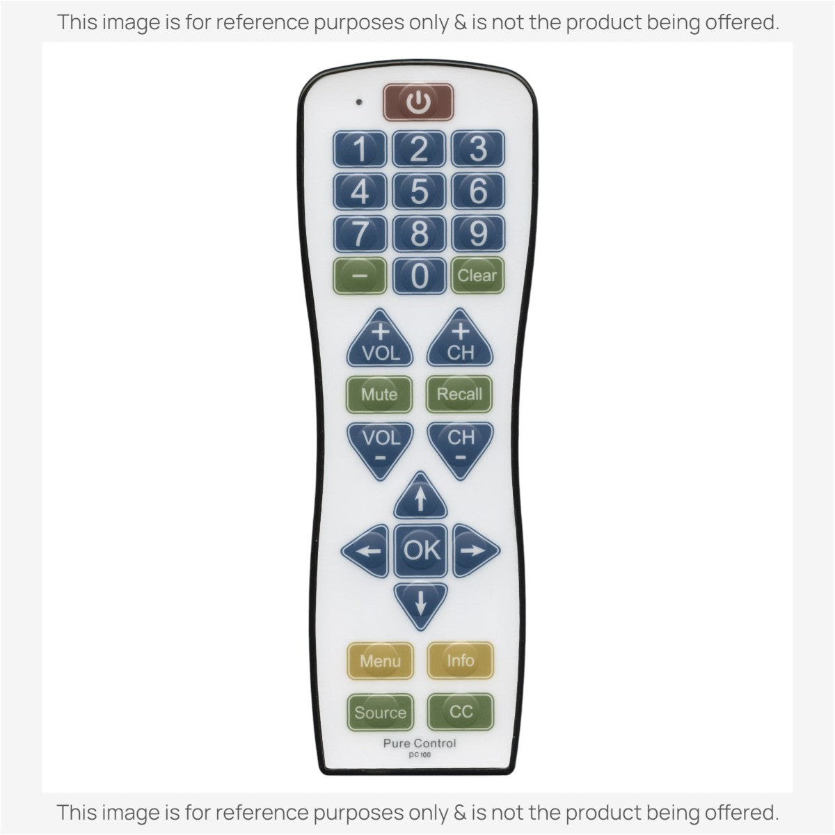 Anderic antimicrobial 1-device universal remote control with large, easy-to-clean buttons and a white sealed surface.
