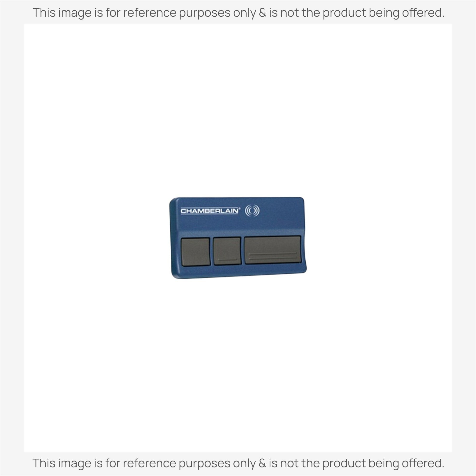 Anderic 3-button garage door opener remote in blue with black buttons, compatible with Chamberlain systems.