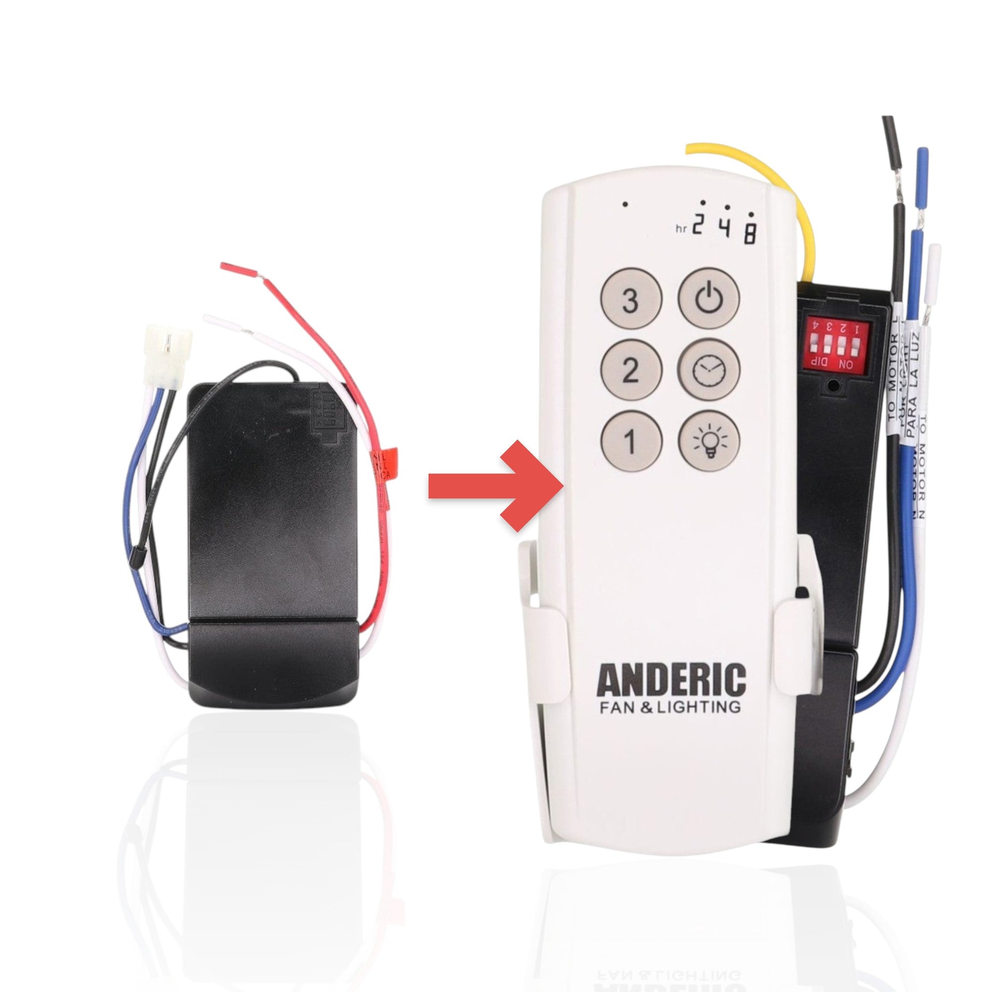 Anderic ceiling fan remote receiver kit for Hampton Bay AP-8RDL replacement with wiring harness.