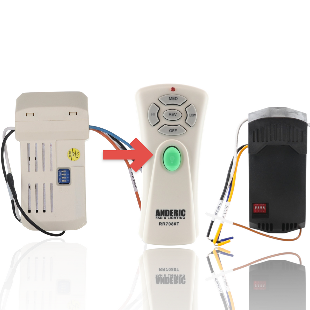 Anderic UC7067GMRX ceiling fan receiver replacement for Hampton Bay Windward III with wiring and dip switches