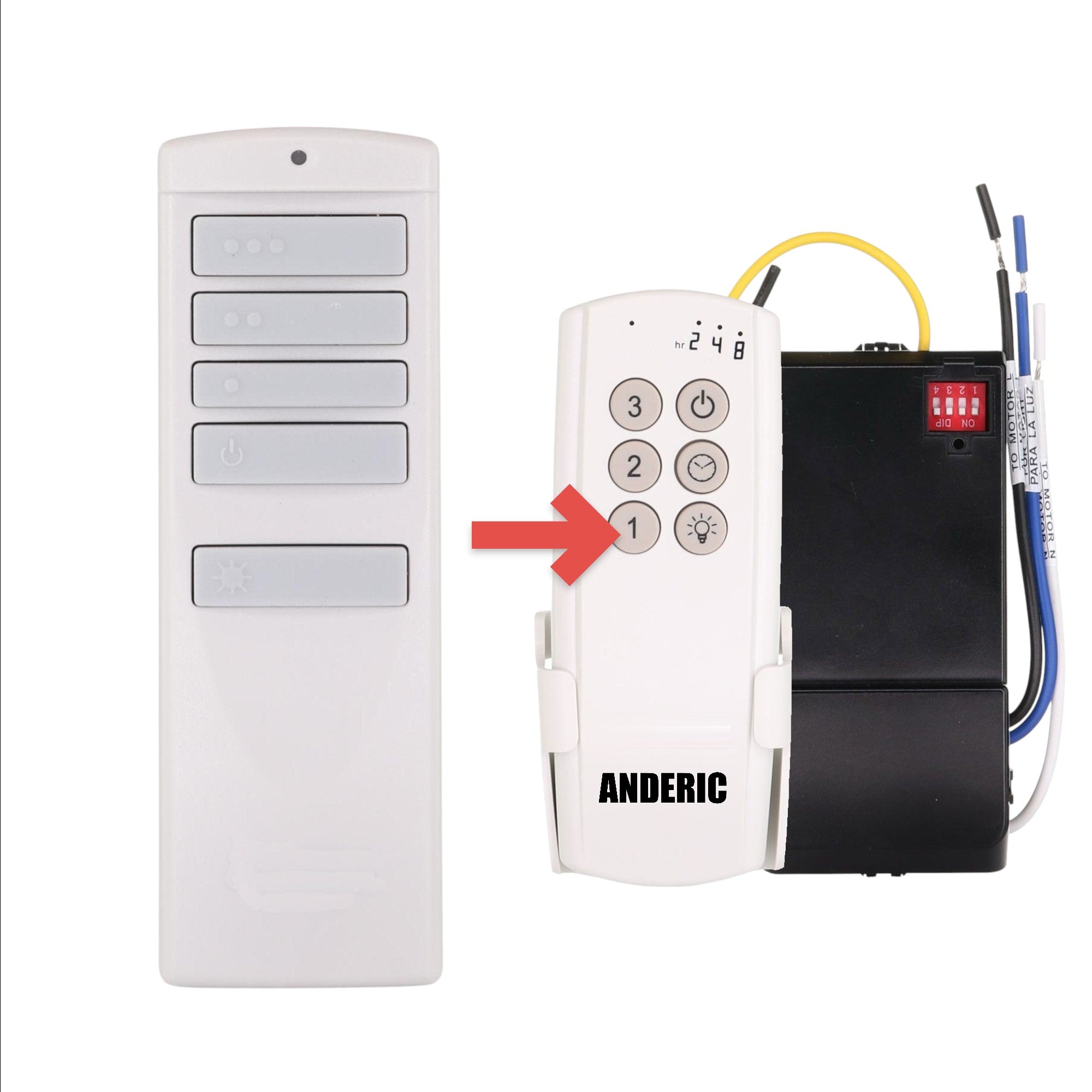 Anderic 63T-AC83T-KIT white universal ceiling fan remote control for 3-speed AC fans with light button