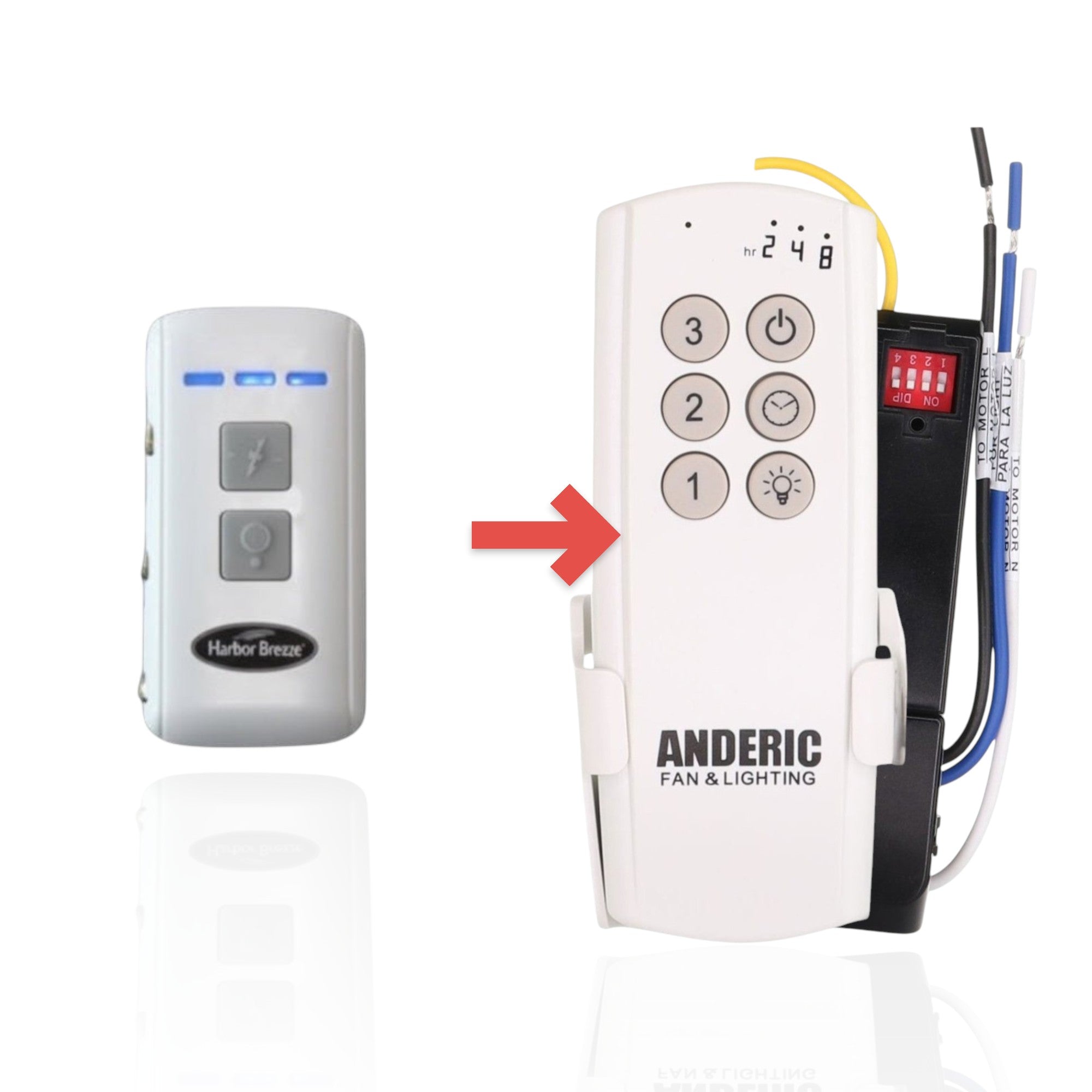 Anderic ceiling fan remote control kit with white handheld remote and black receiver for Harbor Breeze RCI107L