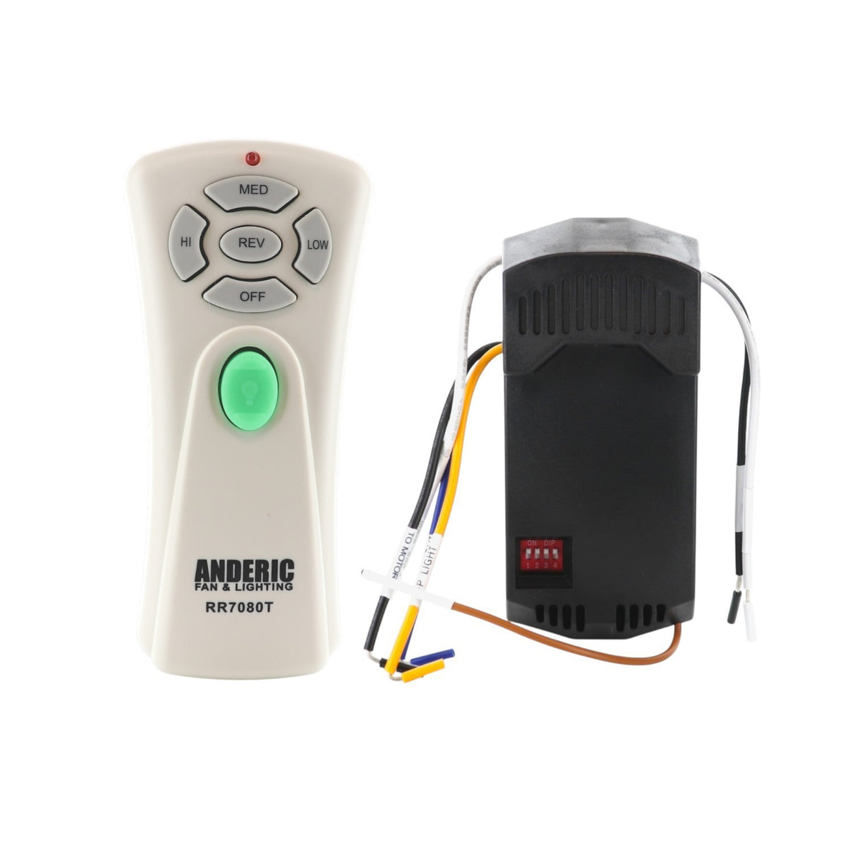 Anderic ceiling fan remote control and receiver kit with white handheld remote and black wiring module