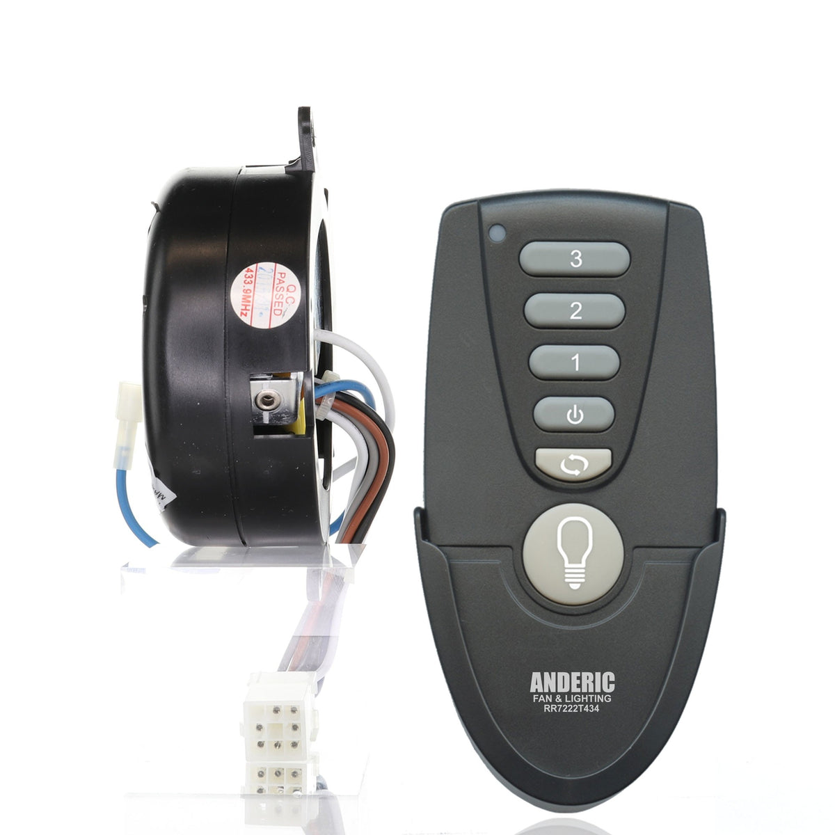 Anderic ceiling fan remote control and receiver kit for Altura fans with black handheld remote and wiring components