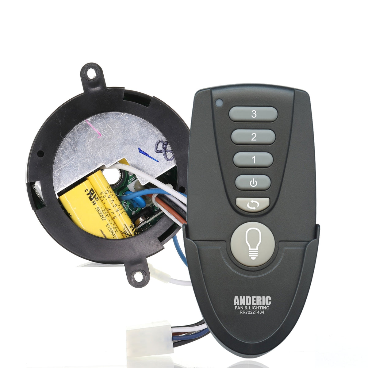 Anderic ceiling fan remote control and receiver kit for Altura fans with black handheld remote and wiring components