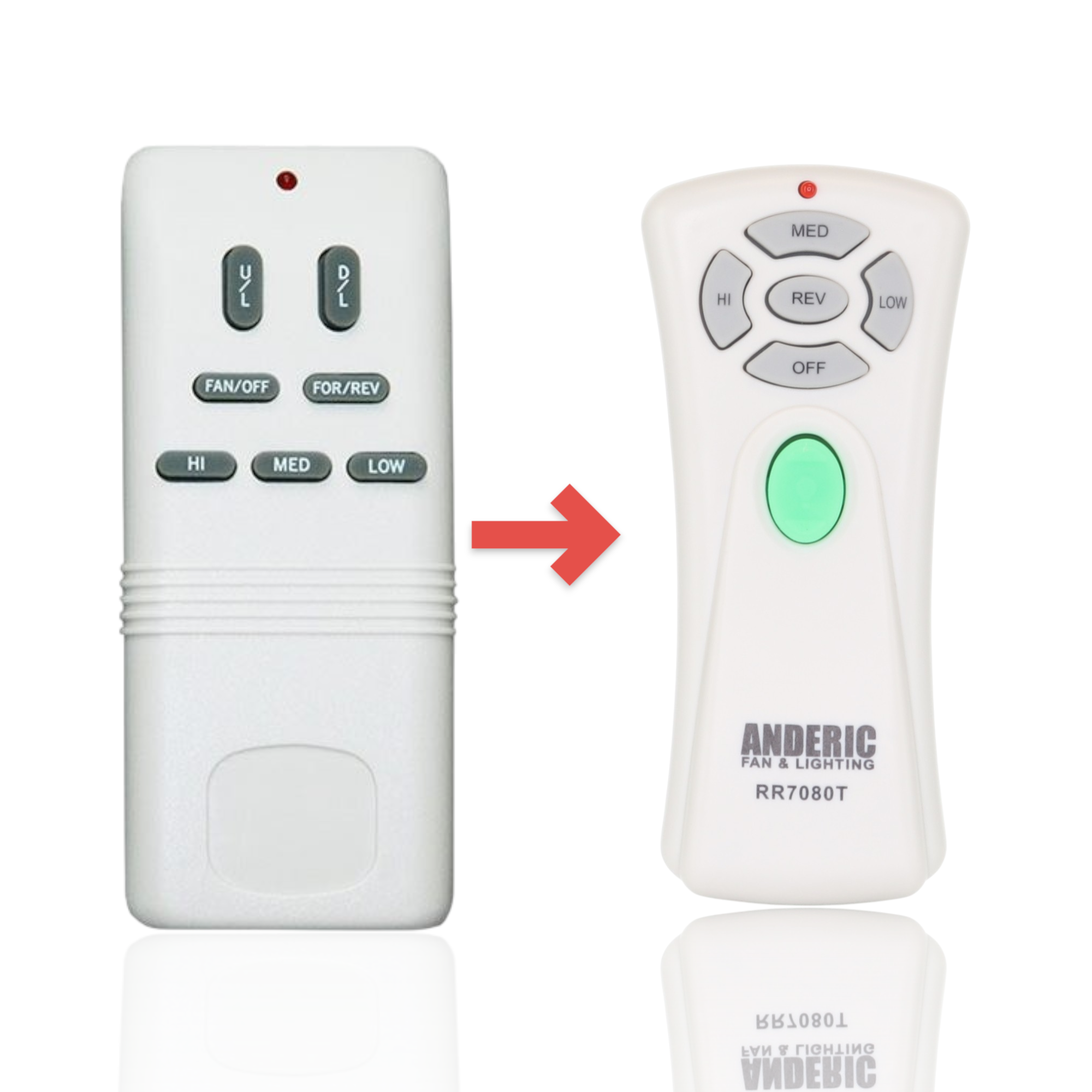 Anderic RR7080T white ceiling fan remote control replacement for Hampton Bay UC7052T with light and speed buttons