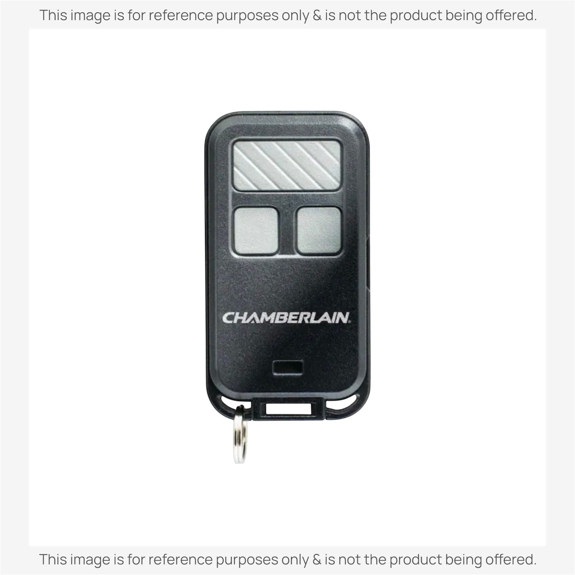 Anderic 3-button keychain remote for Chamberlain garage door openers with a compact black design and silver buttons.