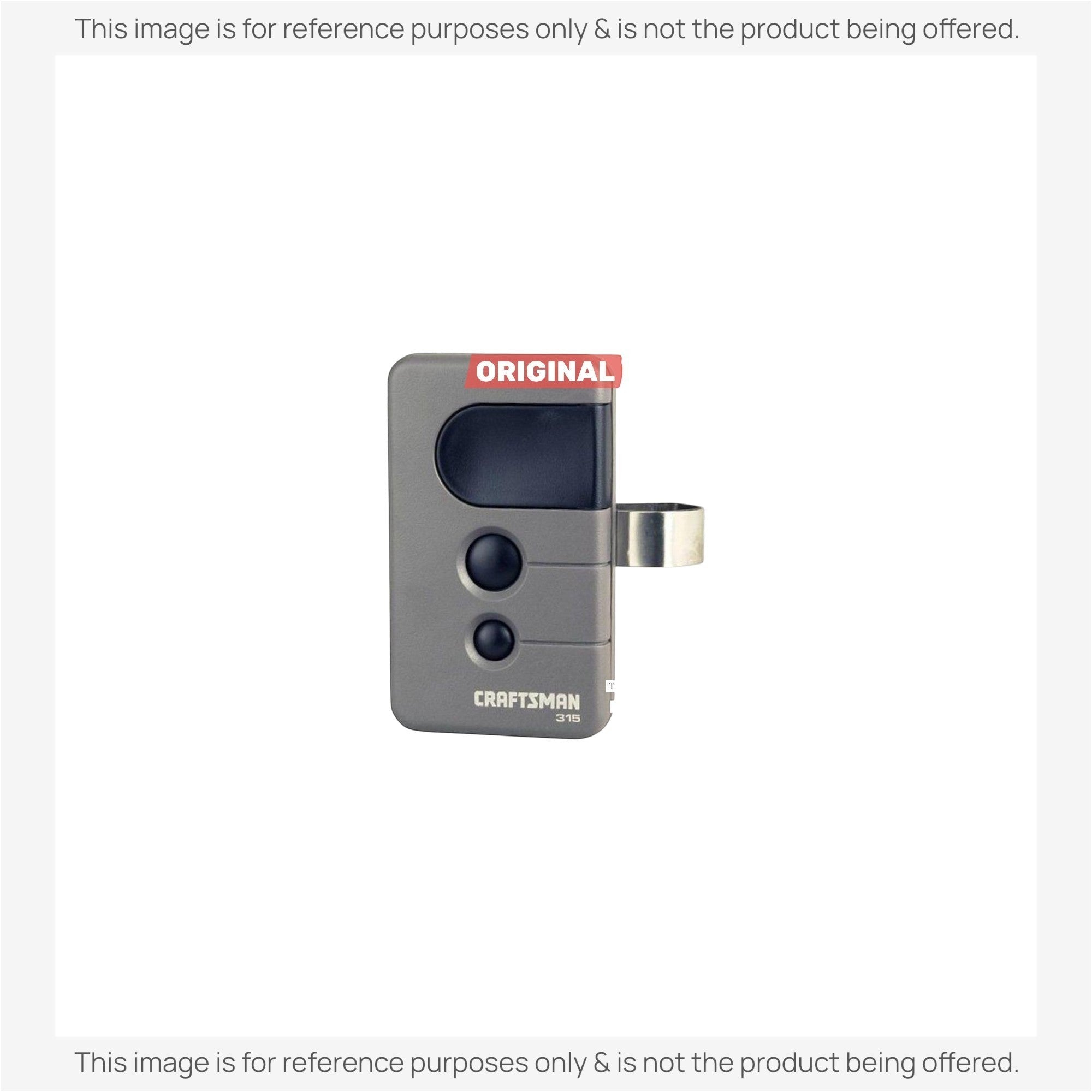 Anderic 3-button garage door opener remote in grey with a metal visor clip for Craftsman 315 MHz systems.