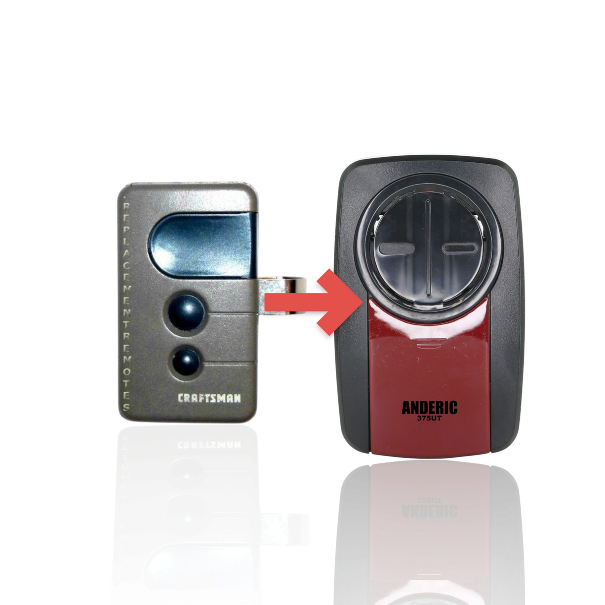 Anderic 3-button universal garage door remote replacement for Craftsman 139.53681b in grey with a metal visor clip.