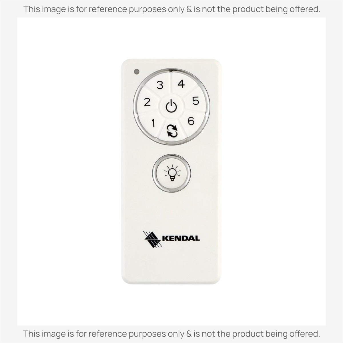 Anderic DC1 white 6-speed ceiling fan remote control with light button, compatible with Kendal Lighting systems.