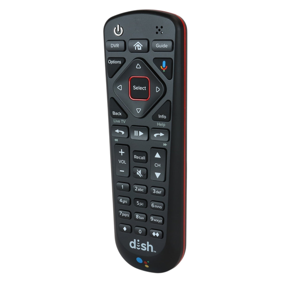 Anderic black satellite remote control for Dish Hopper and Joey receivers with Google Assistant voice button