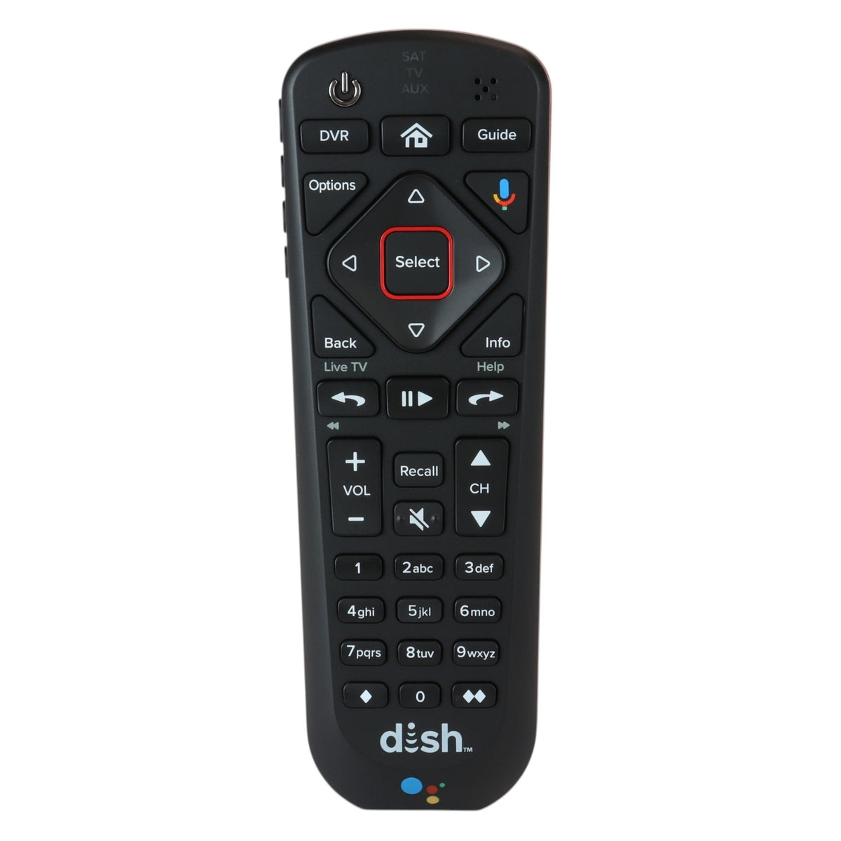 Anderic black satellite remote control for Dish Hopper and Joey receivers with Google Assistant voice button