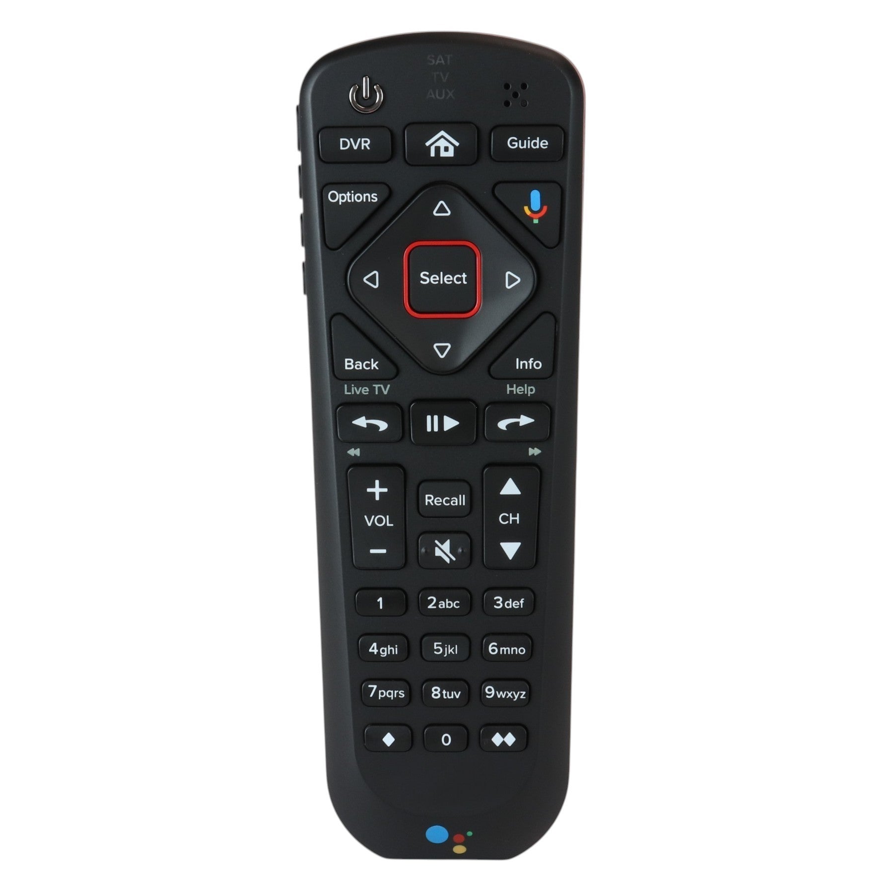 Anderic black satellite remote control for Dish Hopper and Joey receivers with Google Assistant voice button