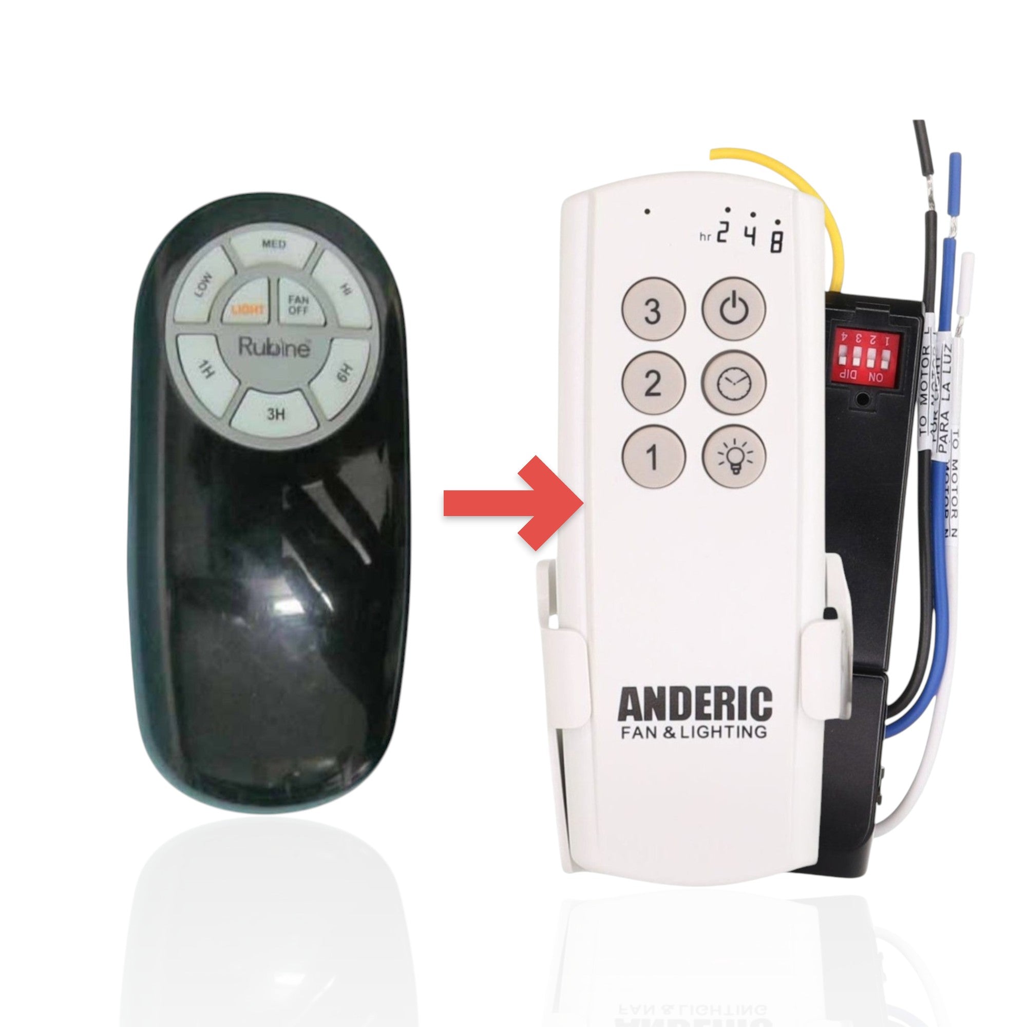 Anderic replacement remote control for DL4110T ceiling fans with black casing and circular button interface.