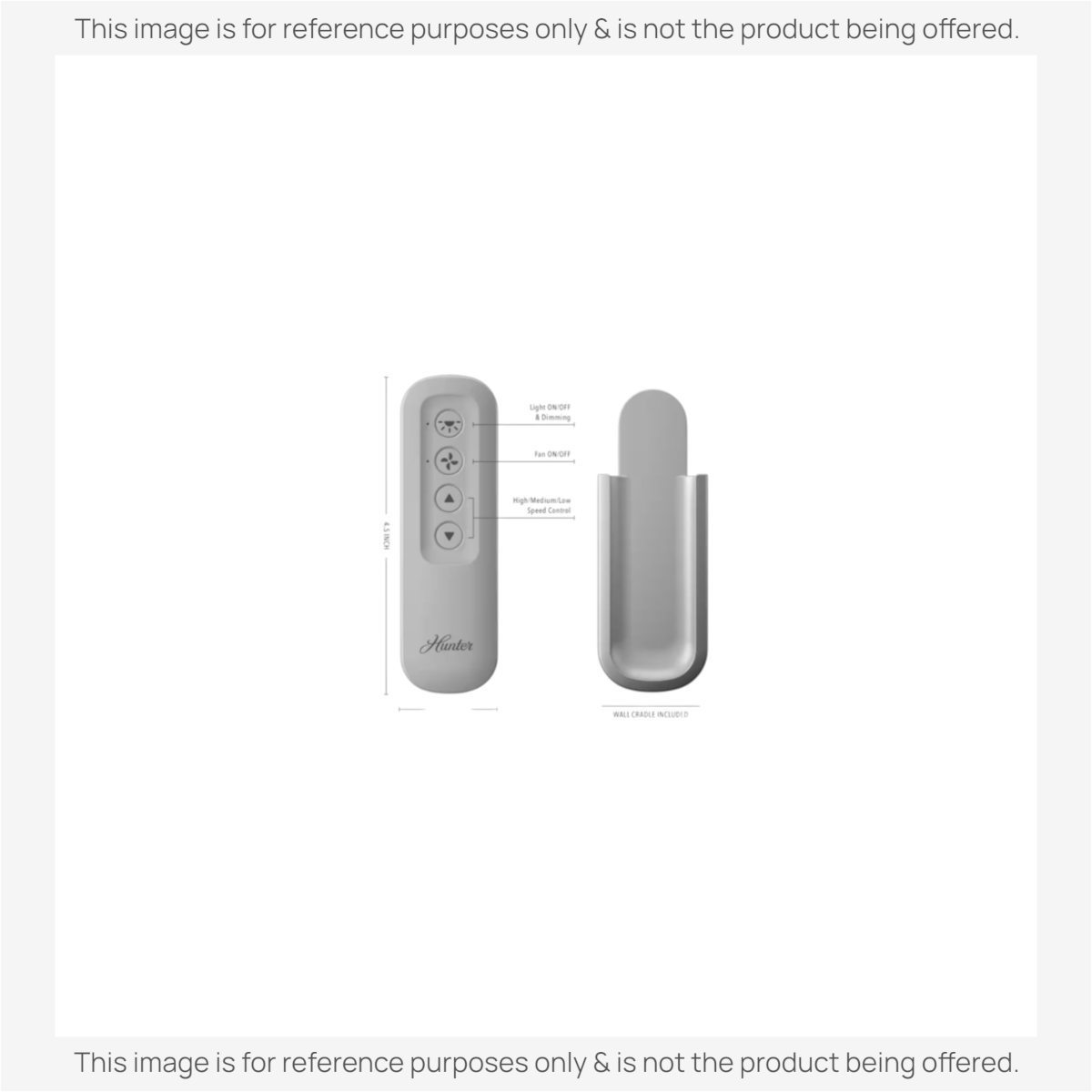 Anderic dove grey handheld ceiling fan remote control with wall cradle, featuring three-speed and dimming buttons.