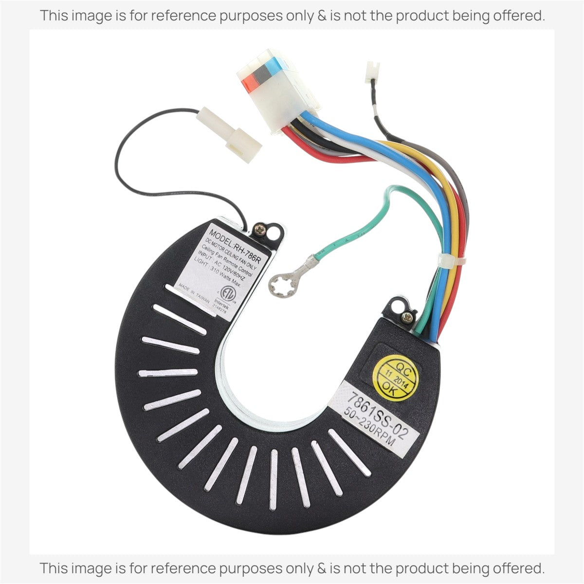 Anderic replacement ceiling fan receiver for Emerson RH786NRG with multi-colored wiring and black curved housing.
