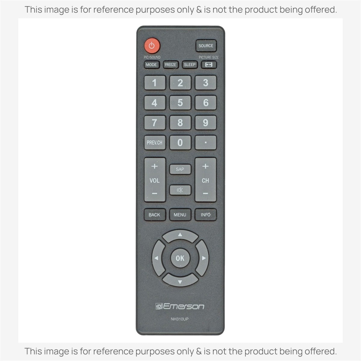 Anderic replacement TV remote control for Emerson NH310UP with large, easy-to-read buttons and a black finish.