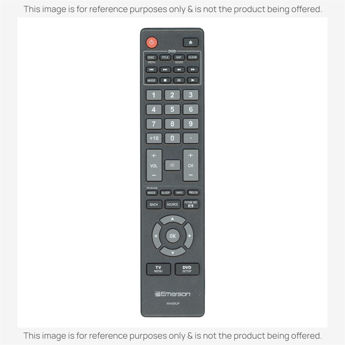 Anderic replacement remote control for Emerson NH408UP TV and DVD systems with a black button-filled interface.