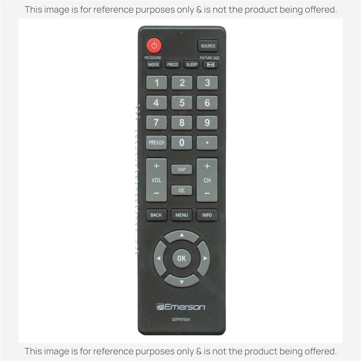 Anderic substitute remote control for Emerson 32FNT004 TVs featuring large grey buttons on a black handheld device.