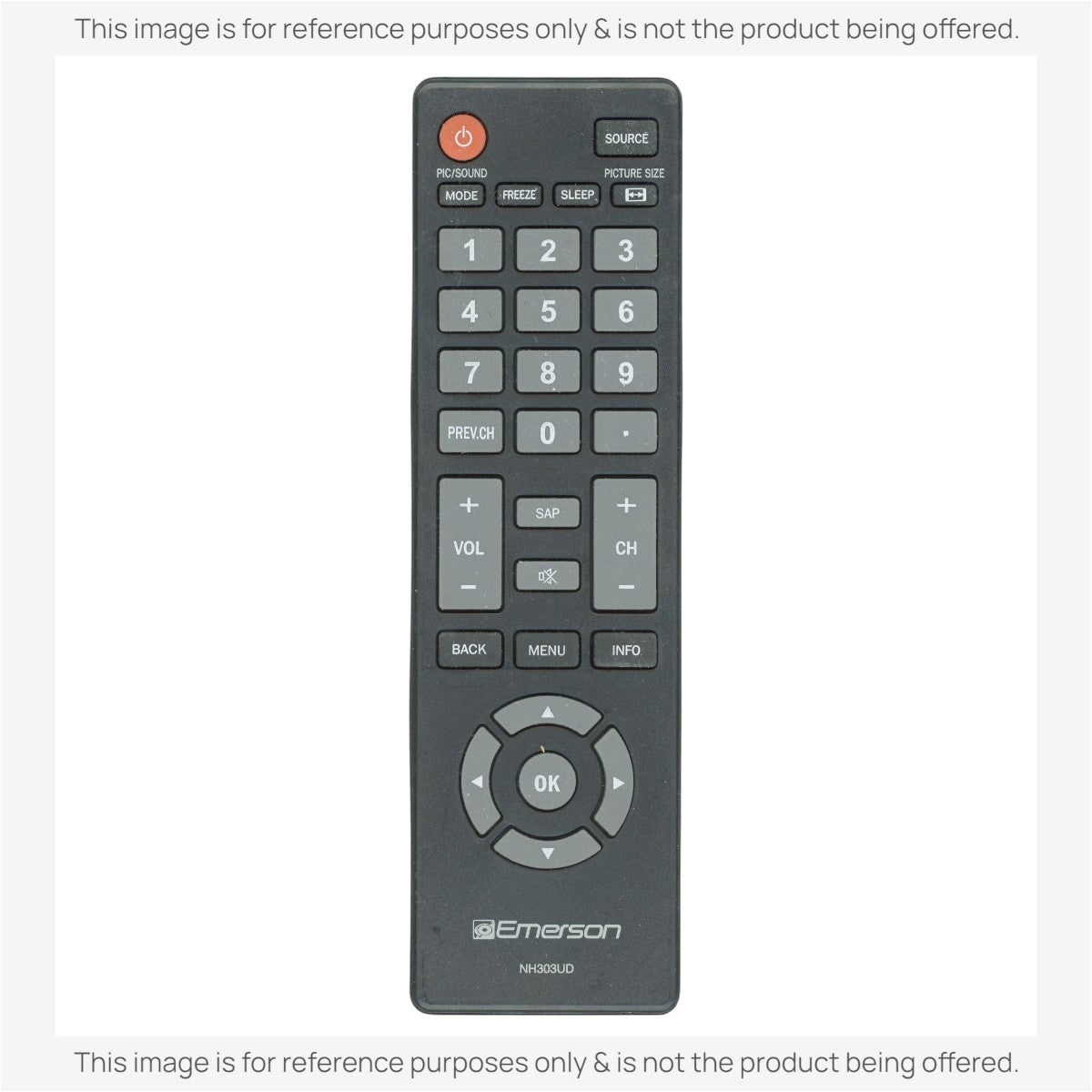 Anderic replacement remote for Emerson TVs featuring large, easy-to-read buttons and standard navigation controls.