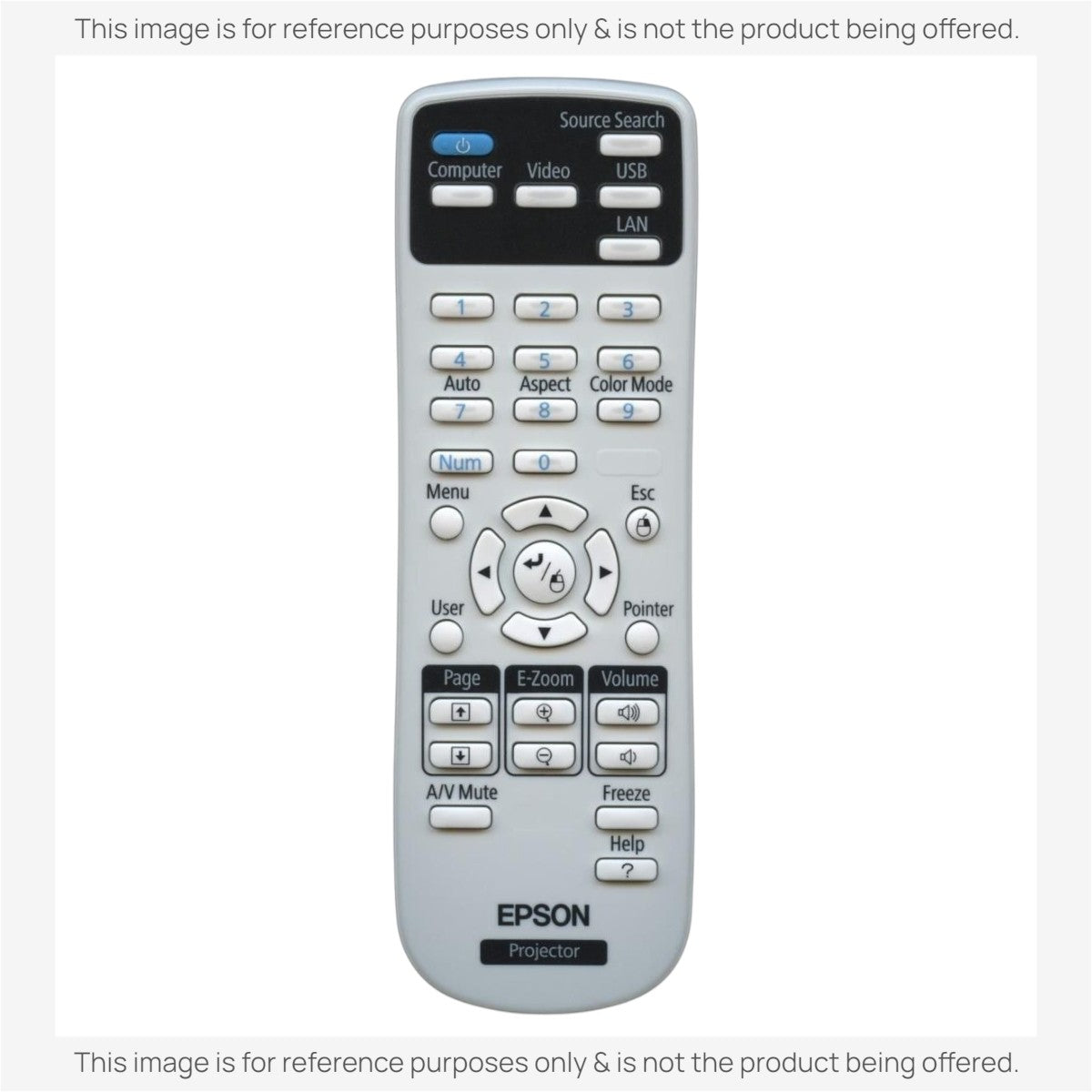 Anderic replacement remote control for Epson projectors featuring white buttons and black source selection keys.