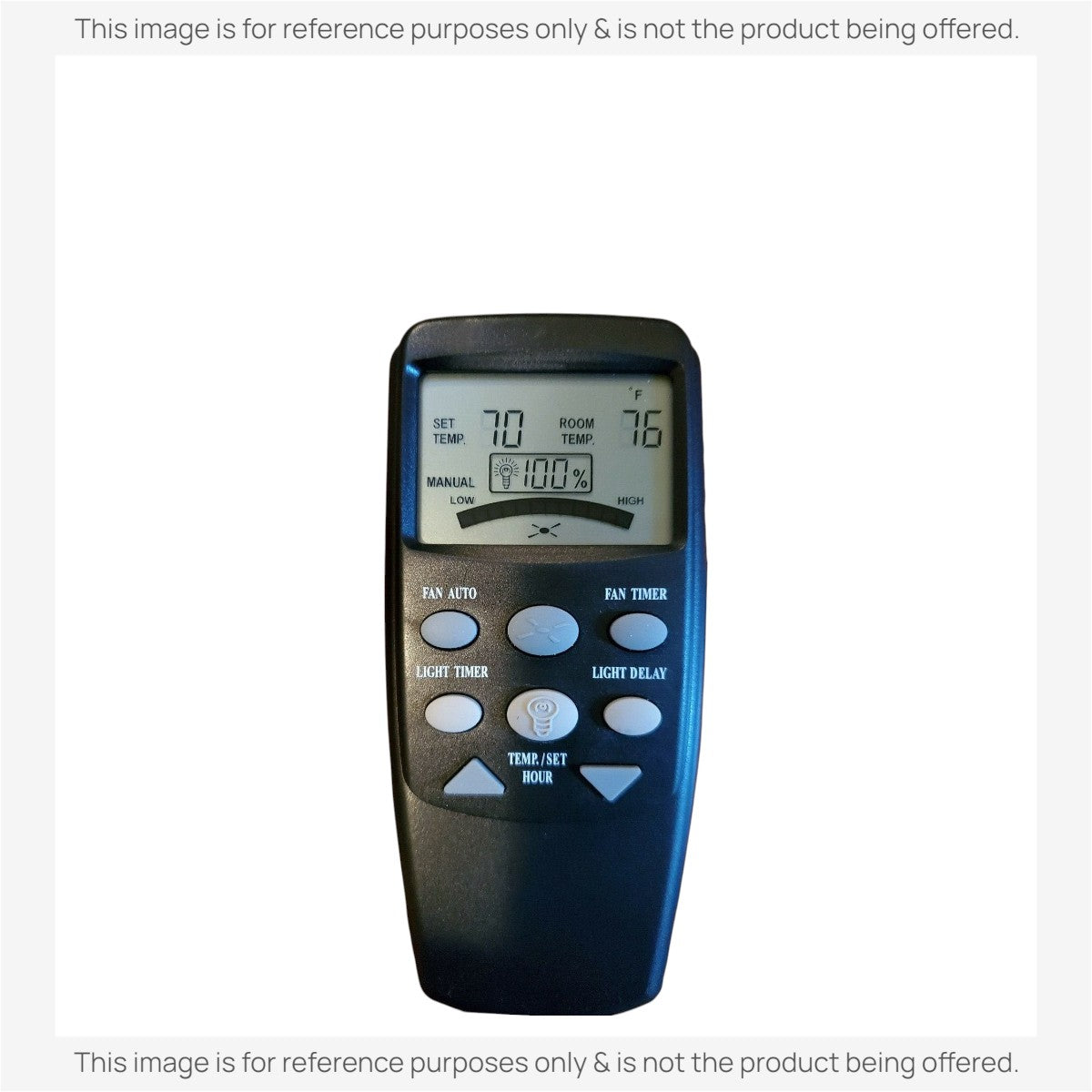 Anderic FAN-9T thermostatic ceiling fan remote control with LCD display and grey buttons for Hampton Bay fans.