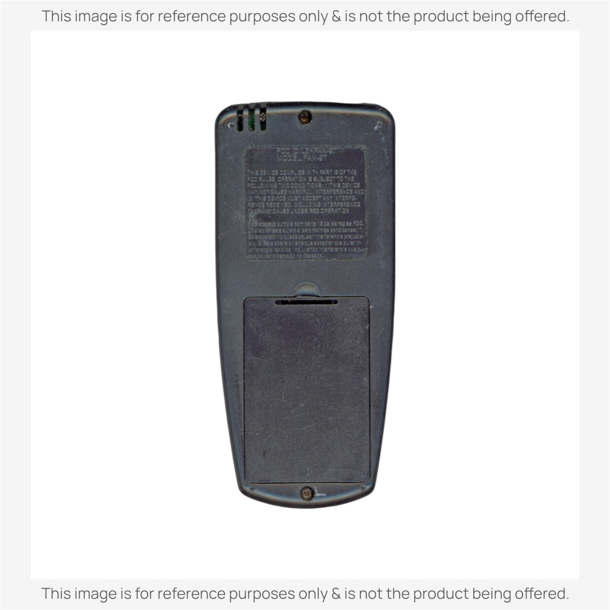 Anderic black thermostatic ceiling fan remote control back view showing battery compartment and FCC information