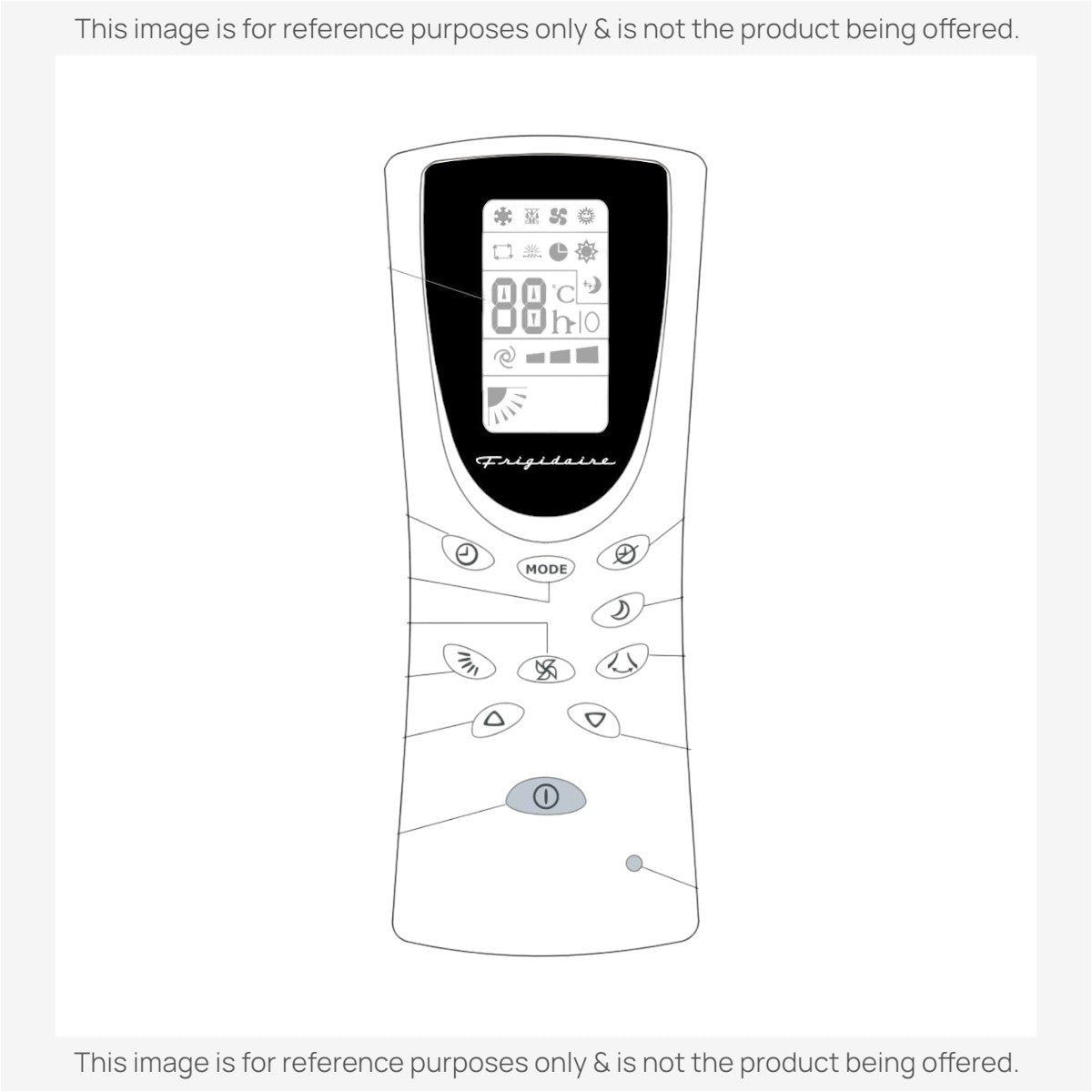 Anderic replacement remote control for Frigidaire air conditioners featuring an LCD screen and various mode buttons.