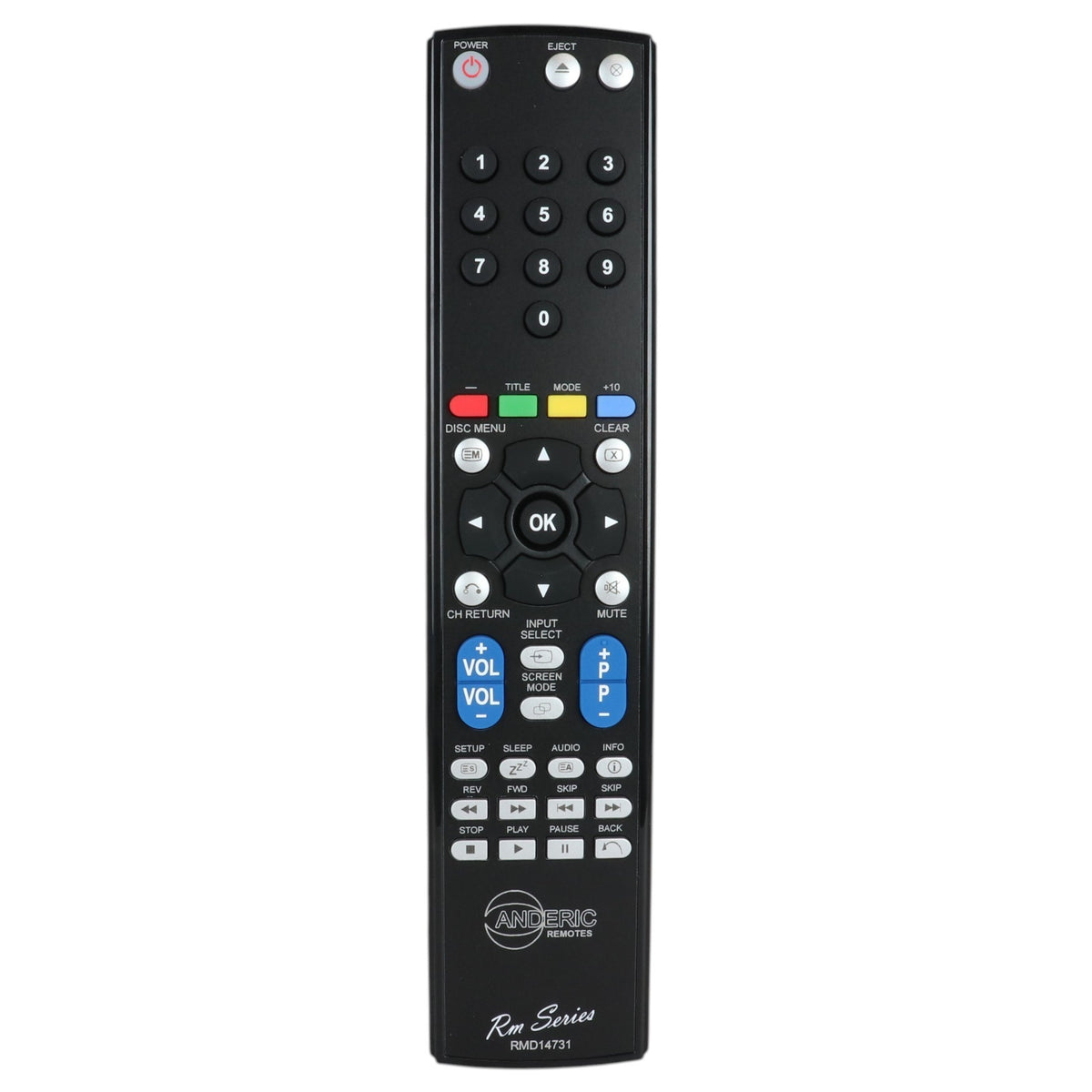 Anderic replacement remote control for Funai NF013UD TV and DVD players with black casing and white button labels