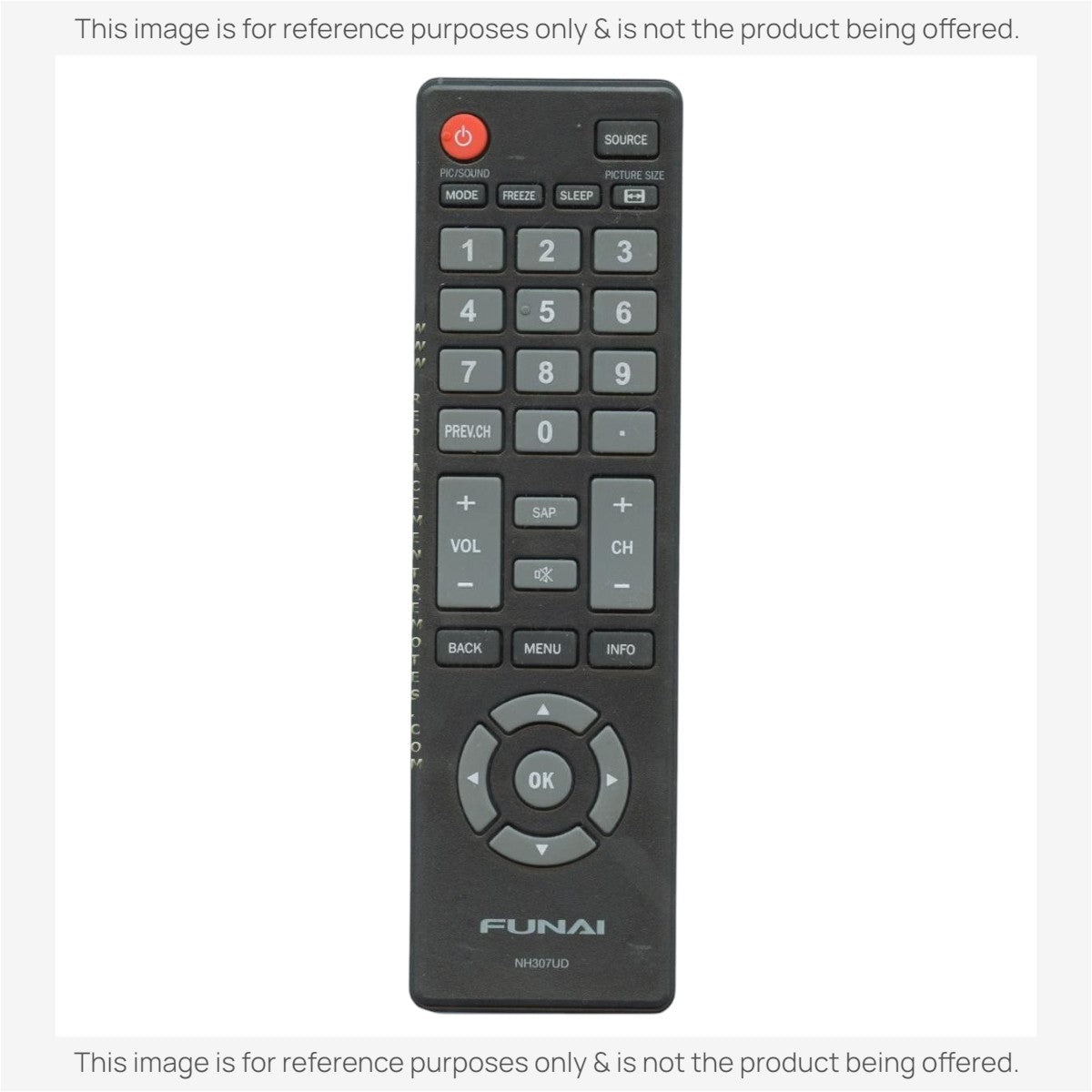 Anderic RR015UD replacement TV remote control for Funai with large, easy-to-read buttons and a black finish.