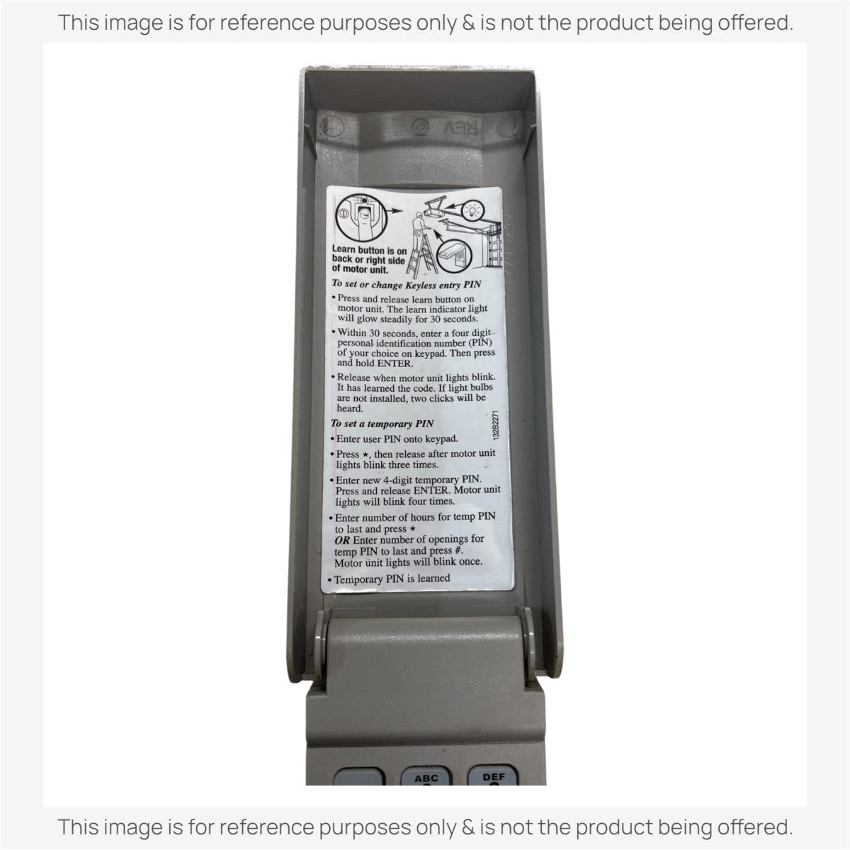 Anderic wireless keyless entry keypad interior with programming instructions for garage door opener setup.