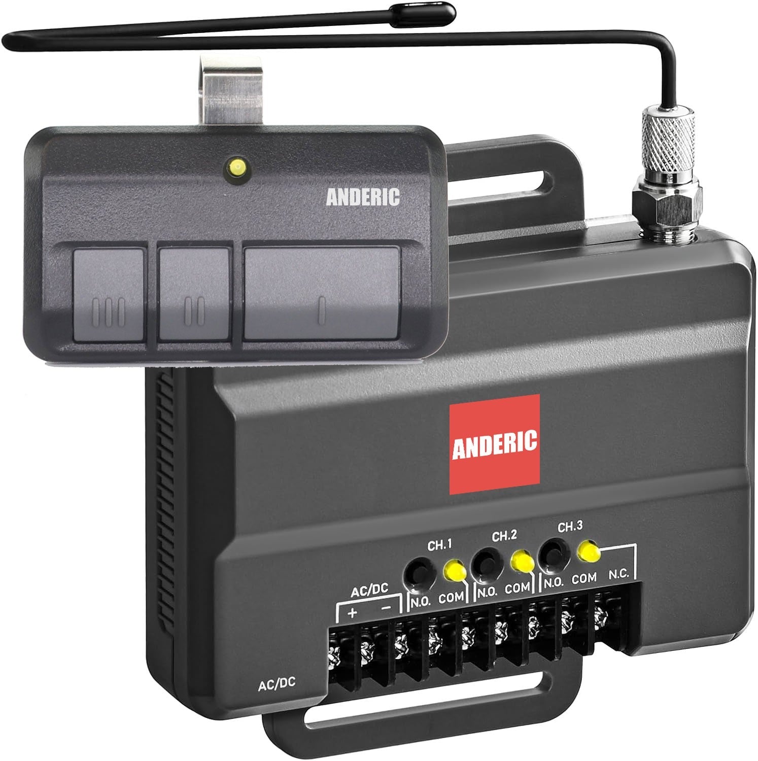 Anderic 3-button garage door opener remote and receiver kit for Allstar 110995 systems operating at 318MHz.