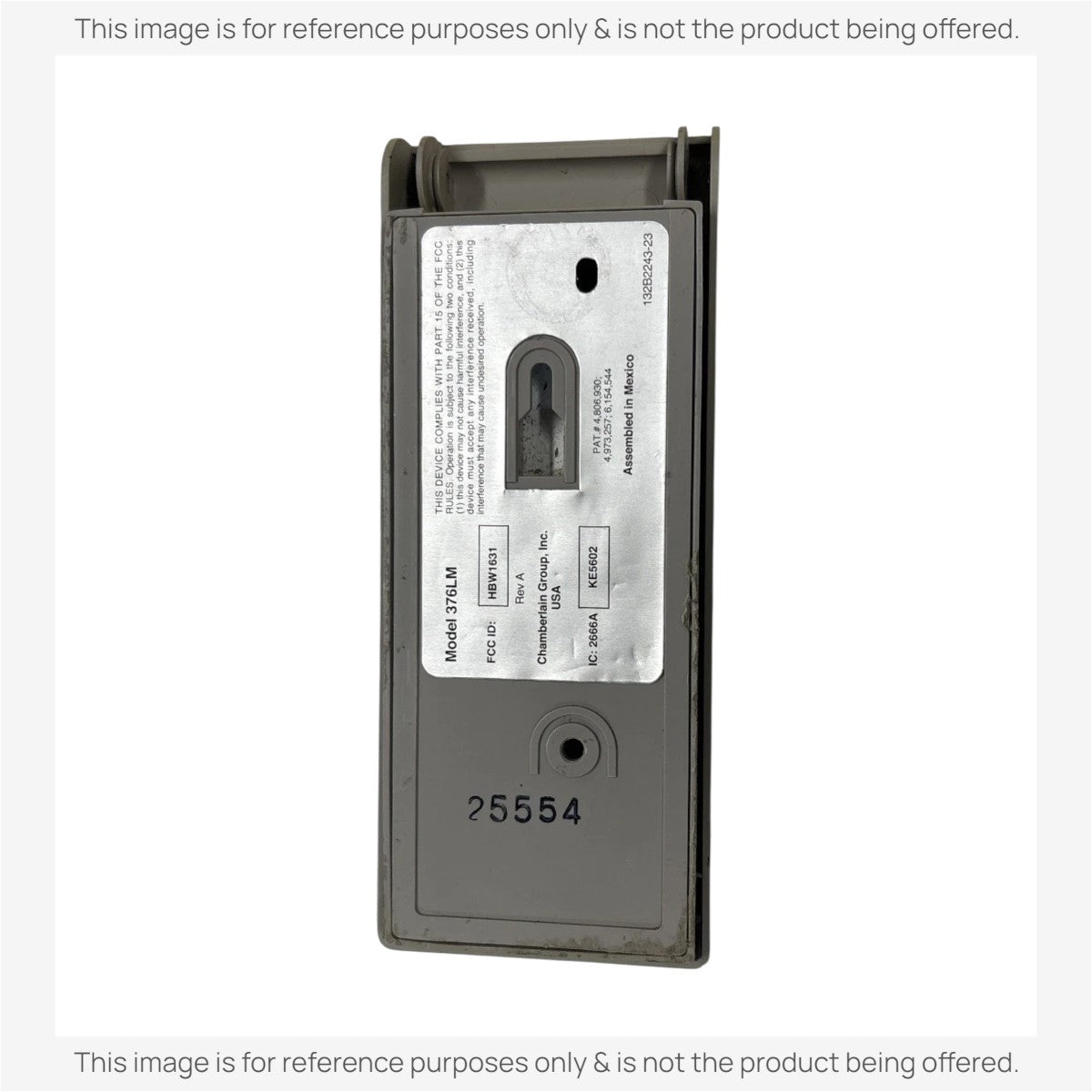 Anderic wireless keyless entry garage door opener remote control back label showing model 376LM and FCC information.