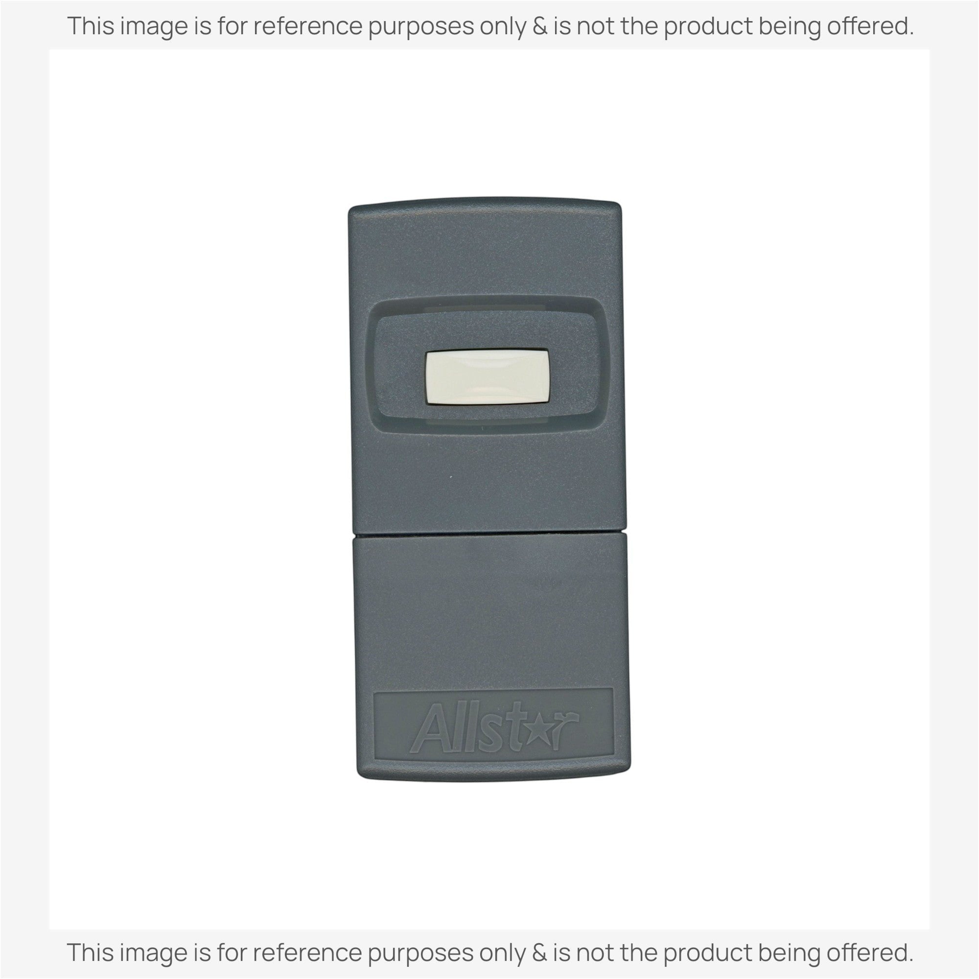 Anderic garage door opener remote control, a grey rectangular transmitter with a single white button.