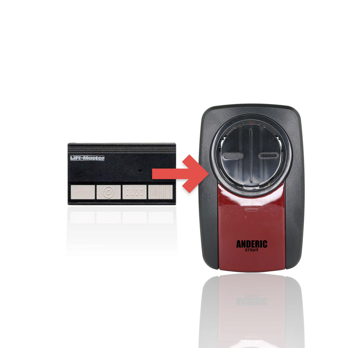 Anderic 3-button garage door opener remote control in black with grey buttons for LiftMaster systems