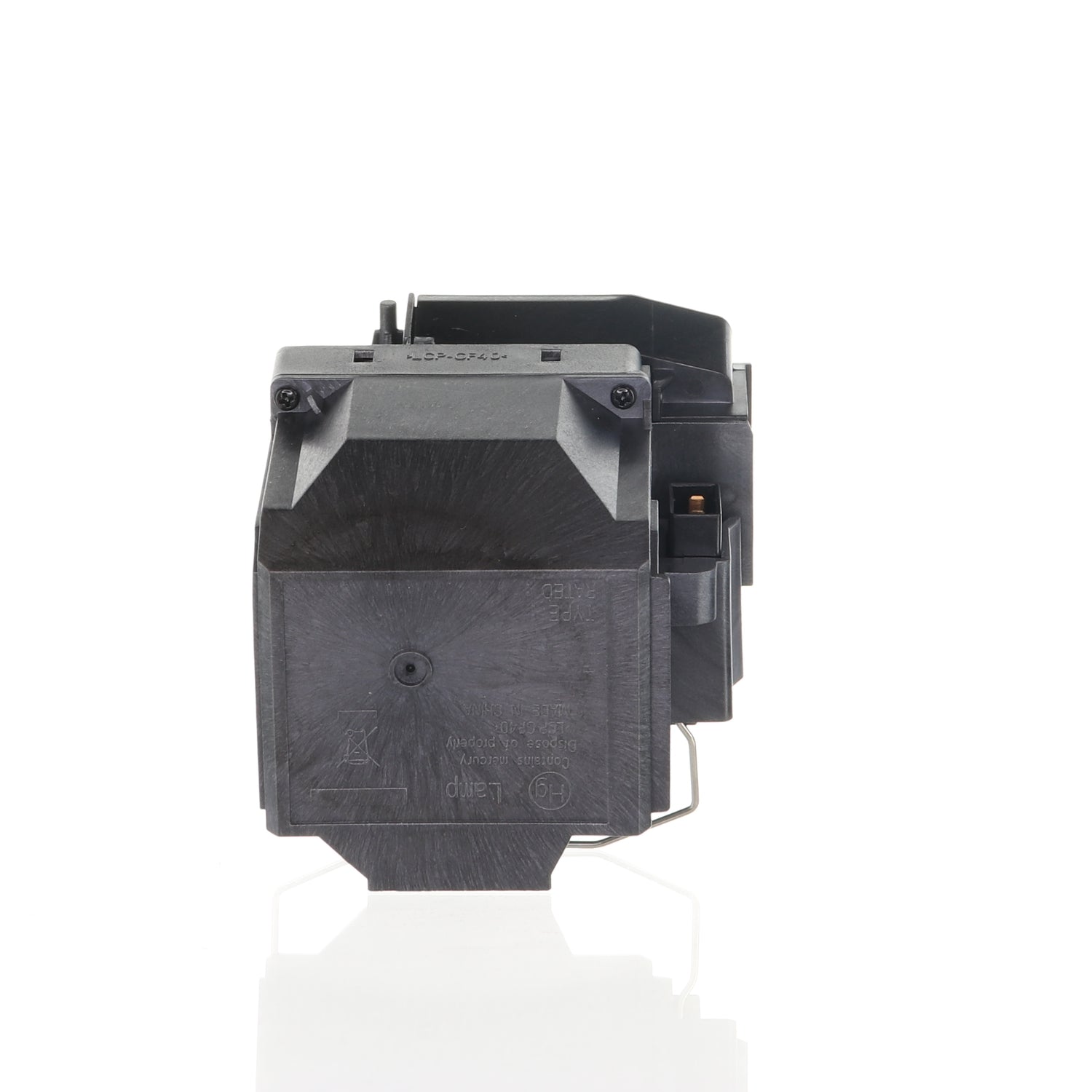 A black electrical breaker component with various connectors and labels, reminiscent of a Generic V13H010L85 for Epson Projector Lamp Assembly's precision, is captured from the front against a pristine white background.
