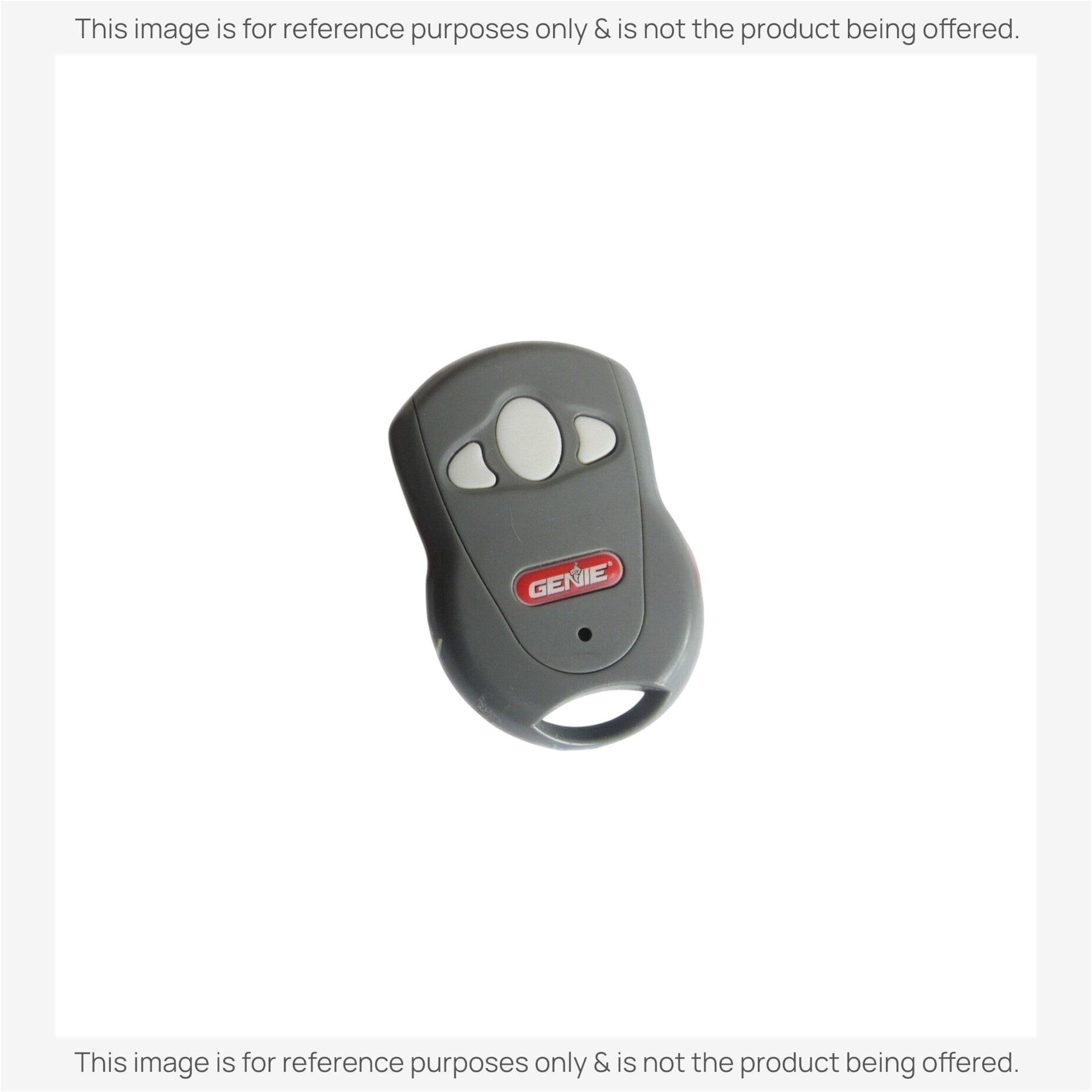 Anderic 3-button keychain remote for Genie garage door openers in grey with white buttons and Genie logo
