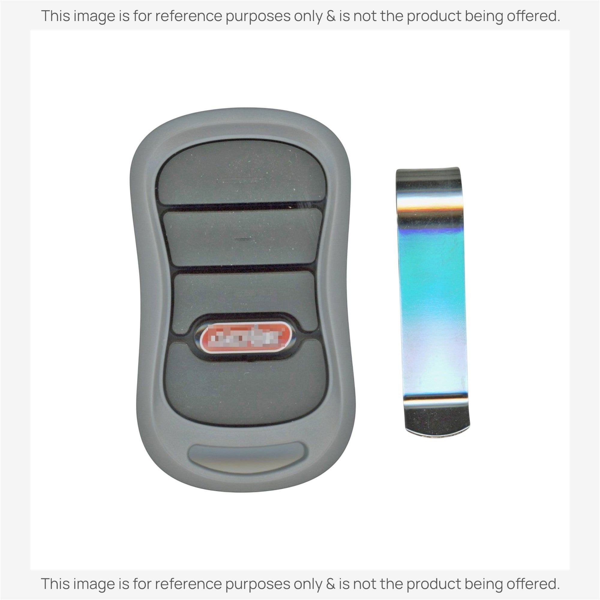 Anderic 3-button garage door remote control in grey with a metal visor clip for Genie systems.