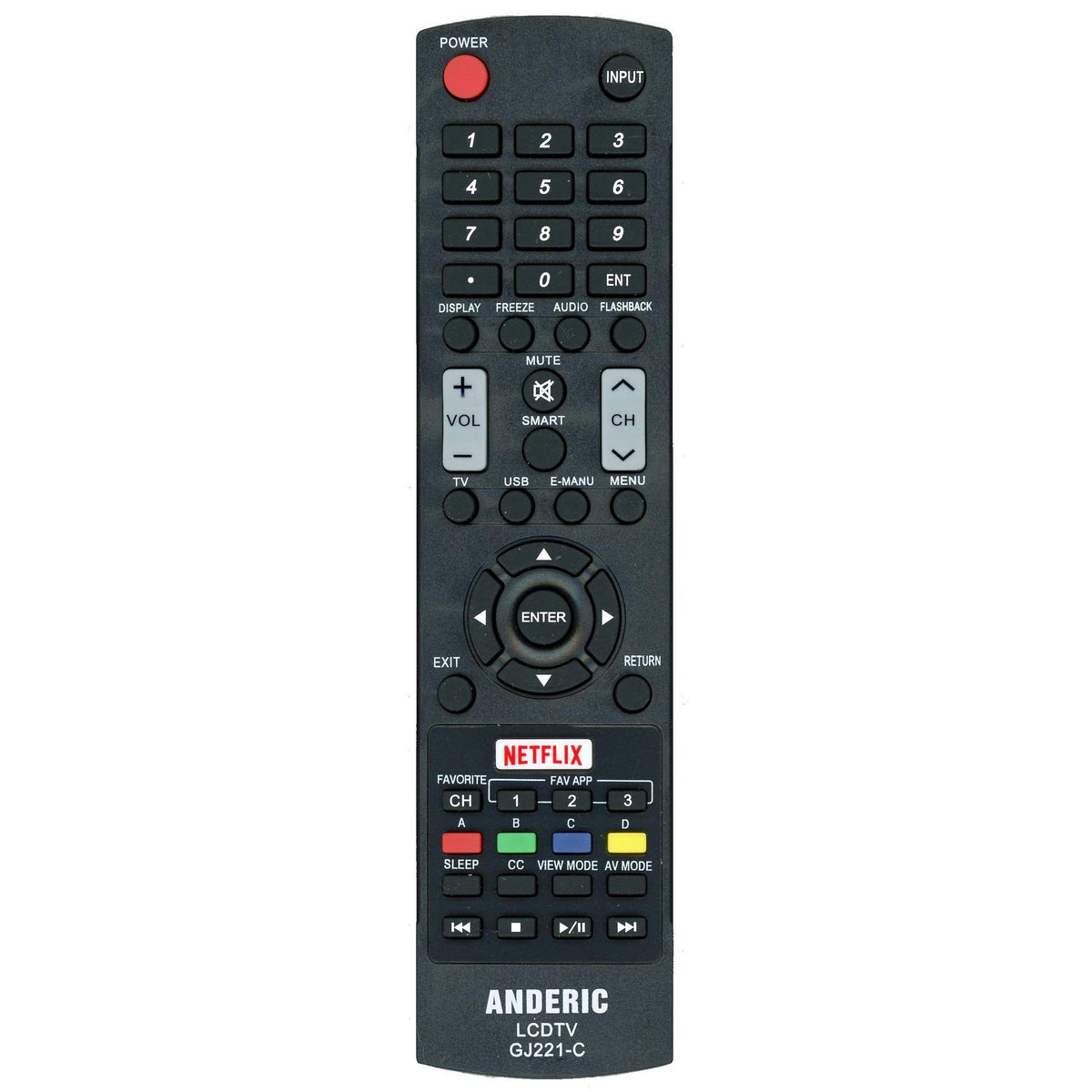 Anderic GJ221C black replacement remote control for Sharp TVs with dedicated Netflix button and numeric keypad