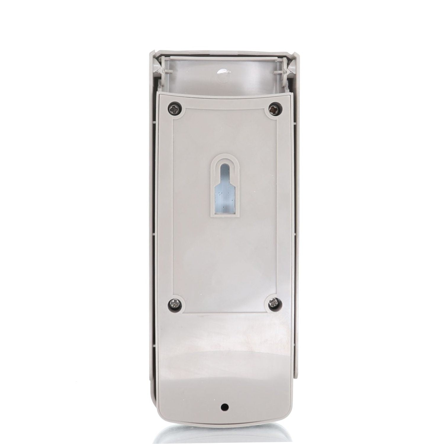 Anderic wireless keyless entry garage door opener remote in grey, back view showing mounting slot and screw holes.